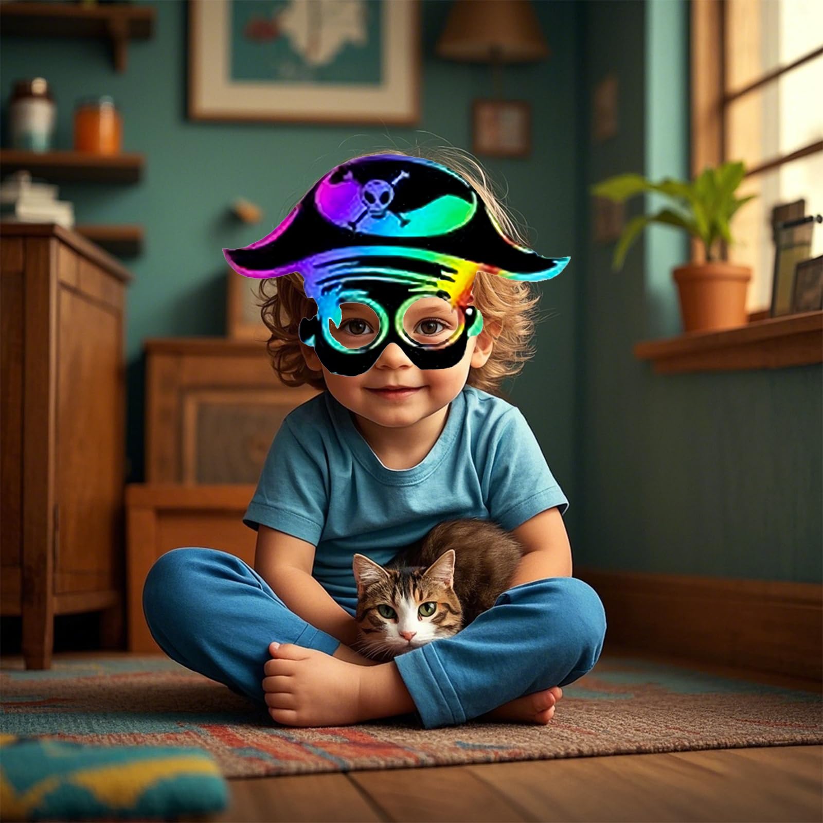 Lot de 48 masques de pirate arc-en-ciel à gratter pour anniversaire