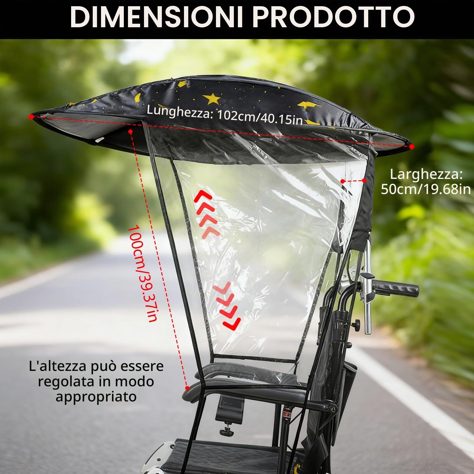 Tettuccio Per Sedia A Rotelle, Regolabile Protezione Da Sole E Pioggia Antivento Impermeabile Protezione UV Compatibile Con Sedie A Rotelle Elettriche Leggero E Portatile Facile Da Installare