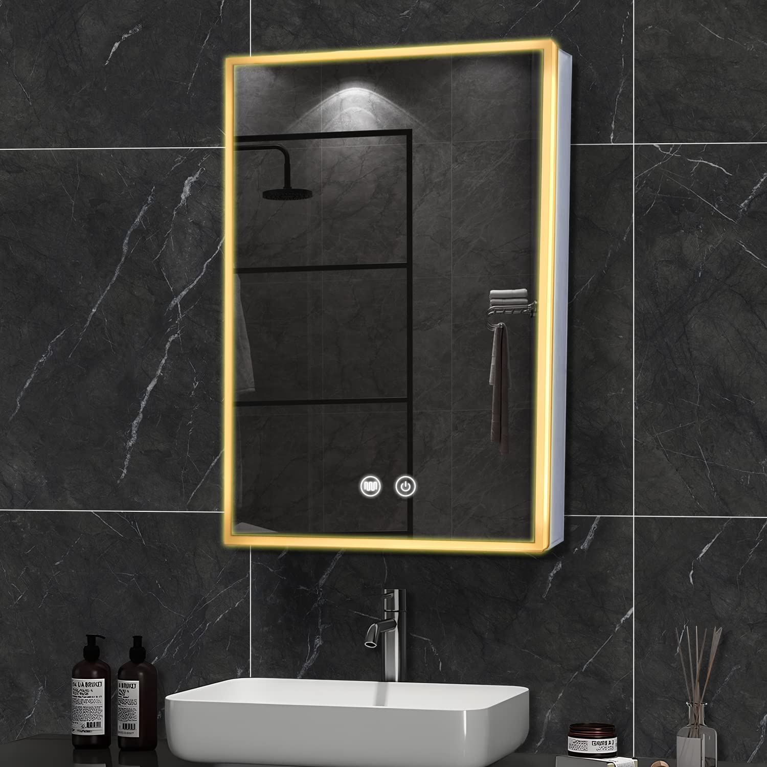 Photo 1 of  Aluminum Medicine Cabinet for Bathroom, Mirror Cabinet with Light,20×28 inch,