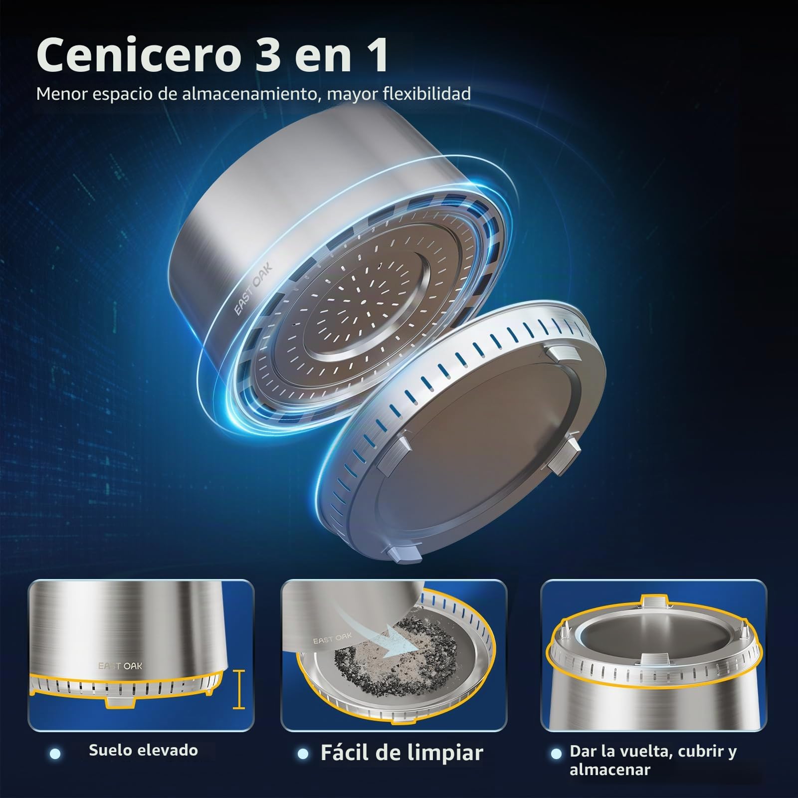 EAST OAK Brasero Exterior Jardin 53cm sin Humos, Brasero Acero Inox 304, Estufa de Leña y Pellets, Chimenea Portátil para Terraza, Camping, Cenicero Extraíble, Lareira Exterior con Bolsa de Transporte