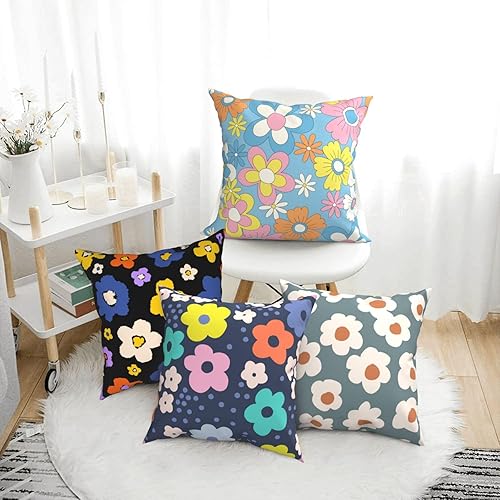 Miniatura 2 de Juego de 4 fundas de almohada florales estilo bohemio hippie de 18 x 18 pulgadas, juego de 4 fundas de cojín coloridas con margaritas bohemias para