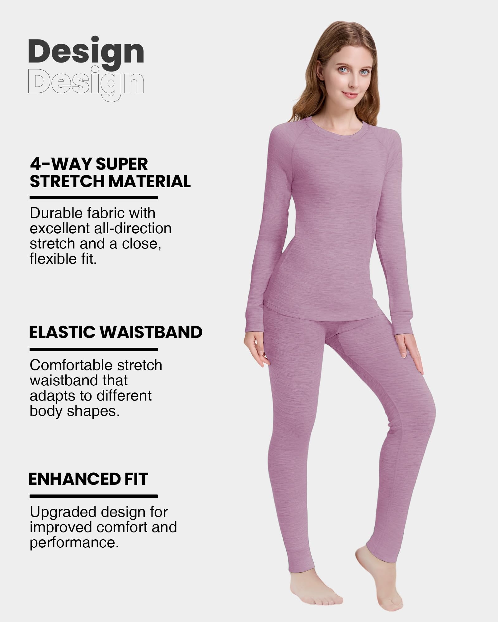 Ensemble Thermique Femme en Laine Mérinos 100%, sous-Vêtements Thermique, Couches de Base pour Ski, Randonnée, Sports d'hiver