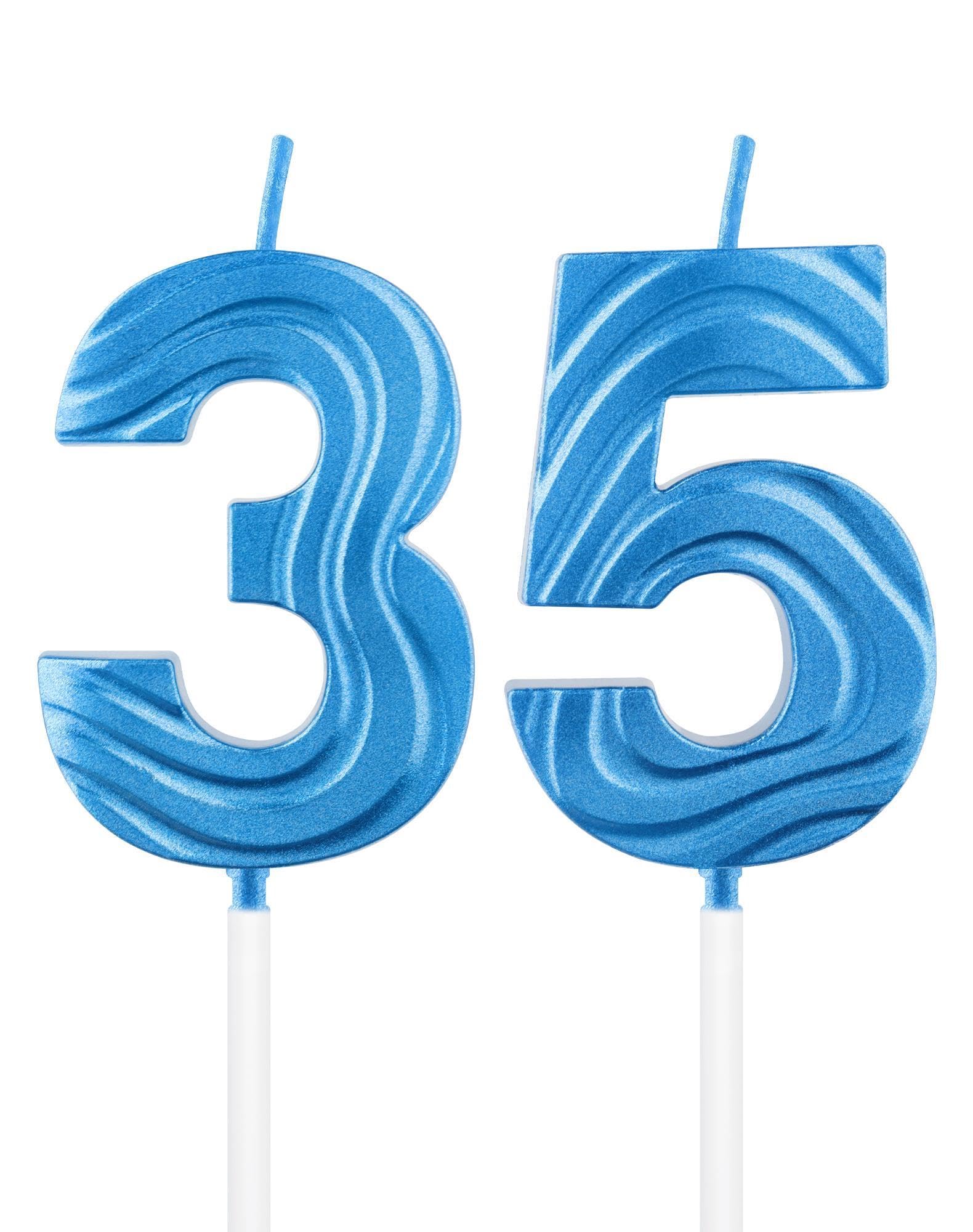 iNINGER Blue Number Candles,Number 35 Birthday Candle,Sapphire Blue 35th Birthday Candle,Deep Blue Cake Topper Decorations for Graduation Ceremony