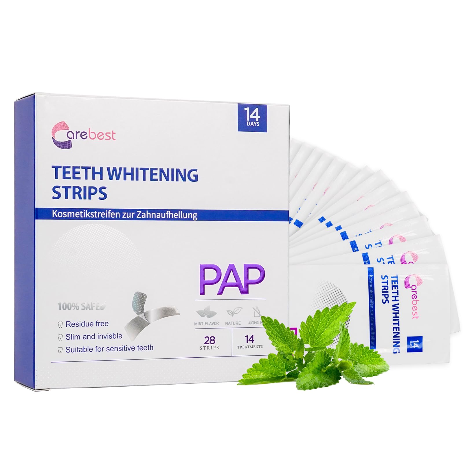 Teeth Whitening Strips Peroxide-Free Non-Sensitive Formula Teeth Whitening Strips Safe for Enamel Mint Flavor 14 Treatment Whitening Strips