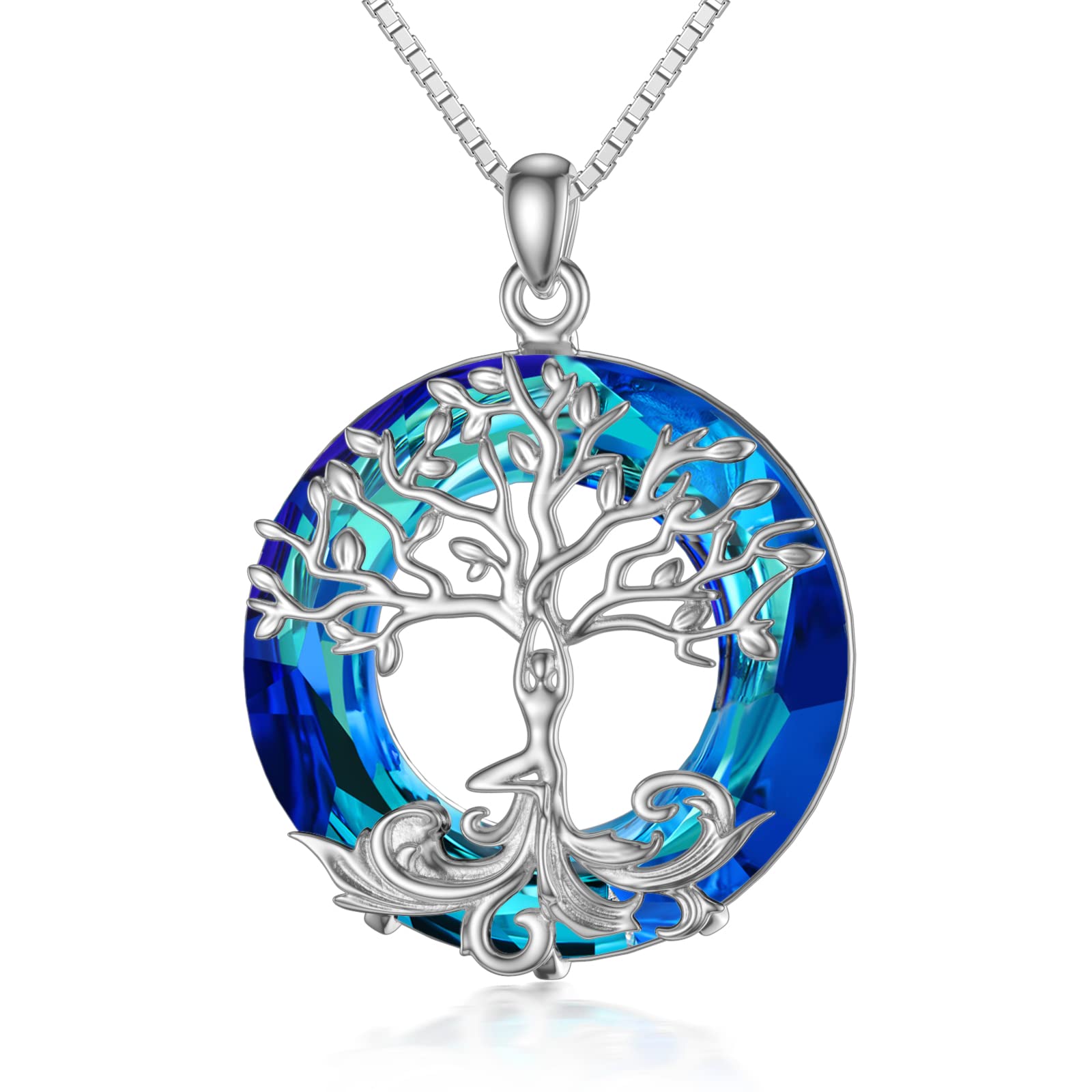 ROMANTICWORK Lebensbaum Kette Sterling Silber Baum des Lebens Anhänger Halskette Wikinger Abalone Muschel Mondstein Yoga Schmuck Geschenk für Damen Mädchen