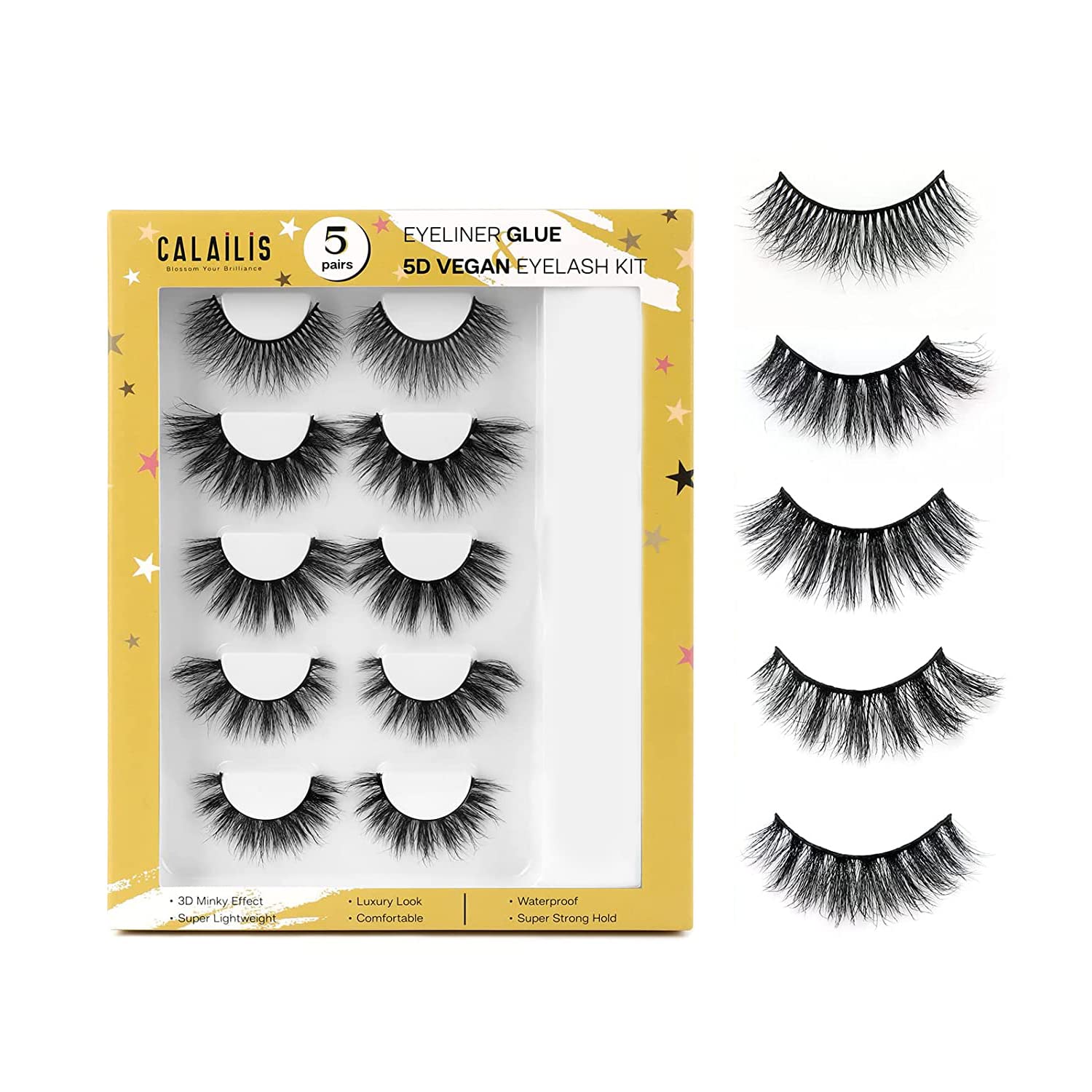 CALAILIS False Eyelash, Natural False Lashes, Fluffy Dramatic Handmade Reusable Eyelashes with 5g False Eyelash Glue