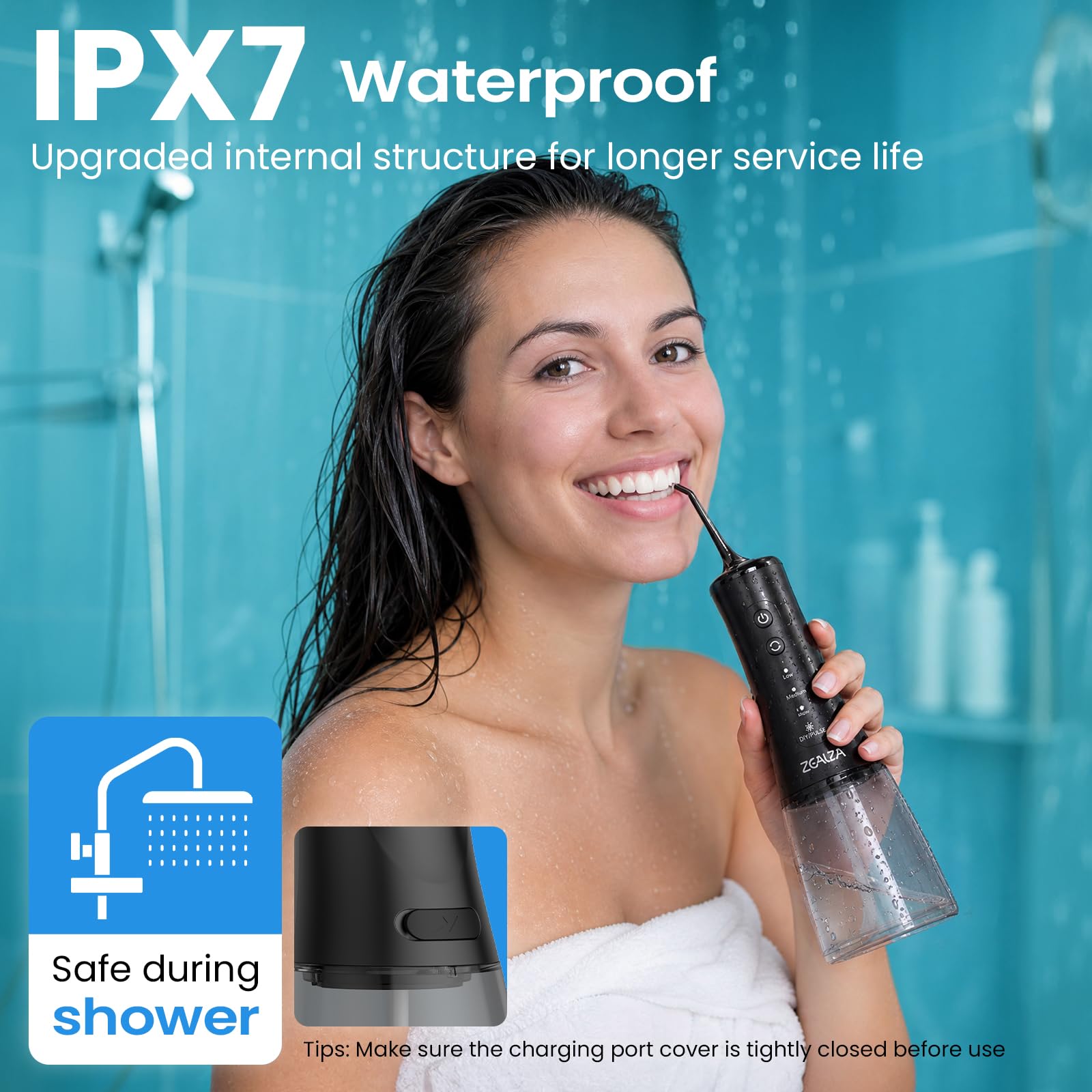 Idropulsore Dentale Portatile 300ML Irrigatore Orale 13 Modalità DIY | Water Flosser con 5 Ugelli, Pulizia Denti Idropulsore, IPX7, Ideale per Ortodonzia e Gengive Sensibili, Casa e Viaggio, Nero