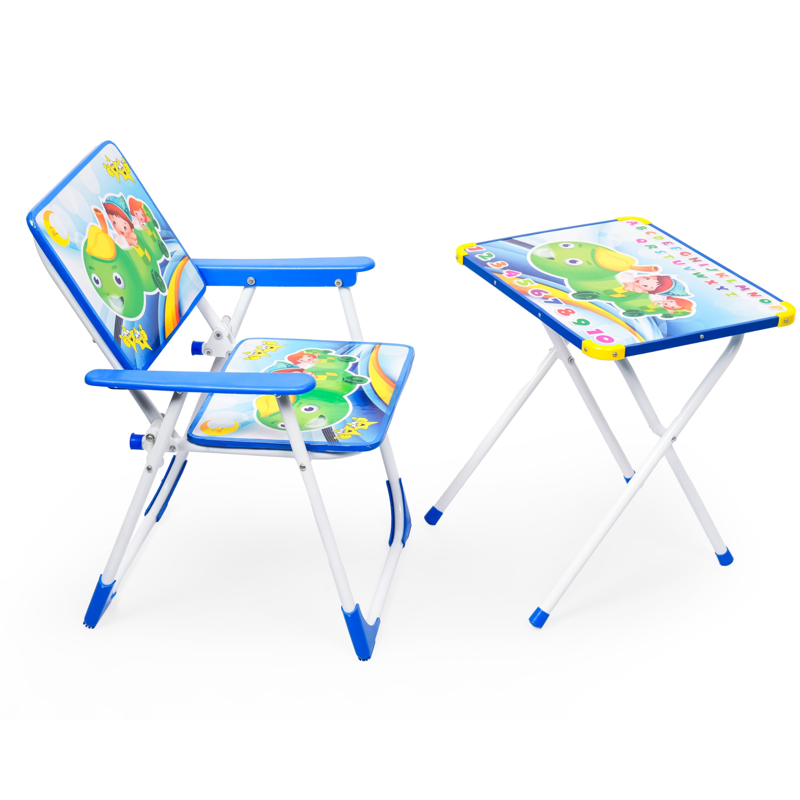 Leo Small Blue Kids' Table and Chair Set – Foldable Study Desk with Cartoon Prints, Alphabets, and Numbers for Toddlers-picture-19