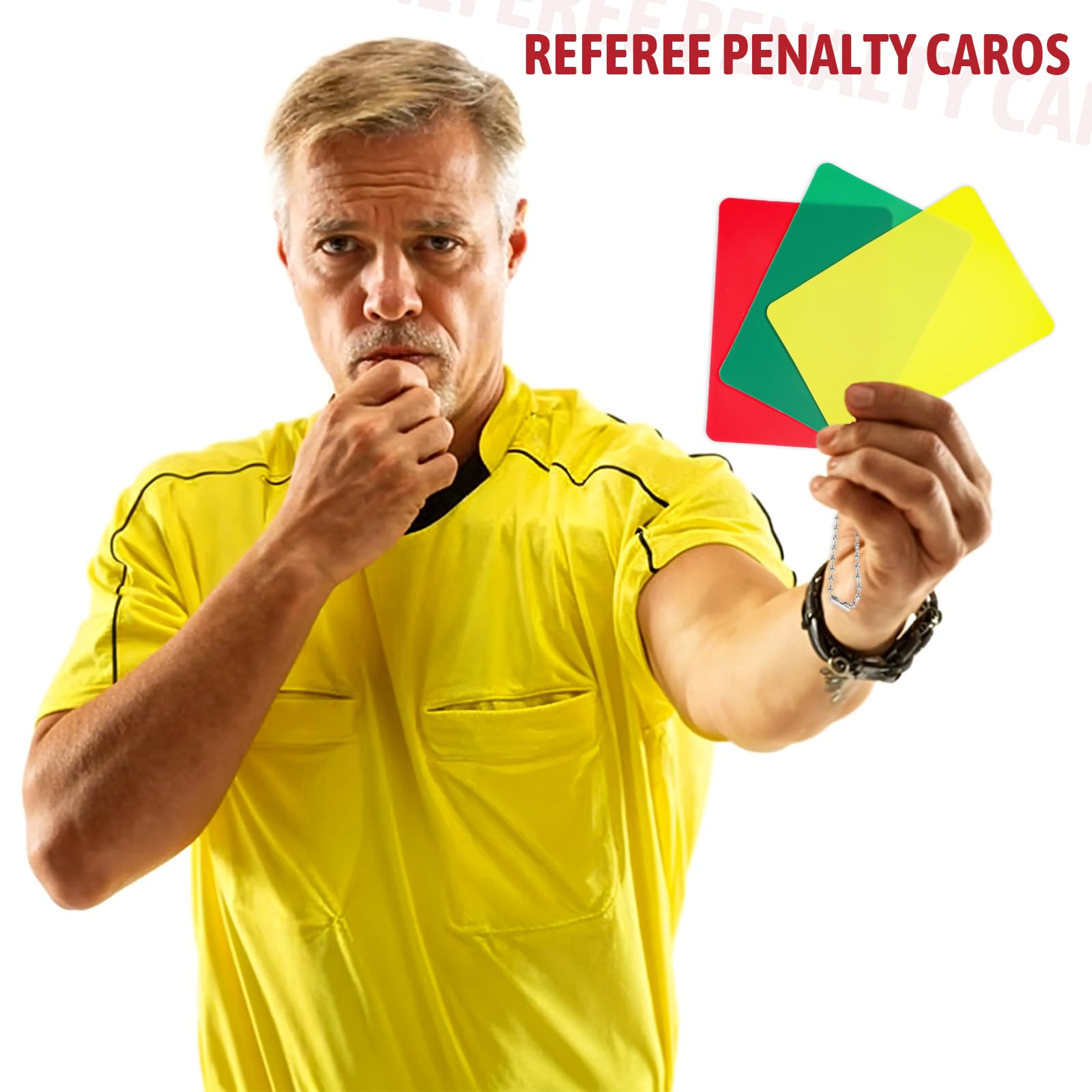 Tarjetas de fútbol verde, rojo y amarillo para árbitro tarjetas penales, advertencia, expulsión, retraso y tarjeta
