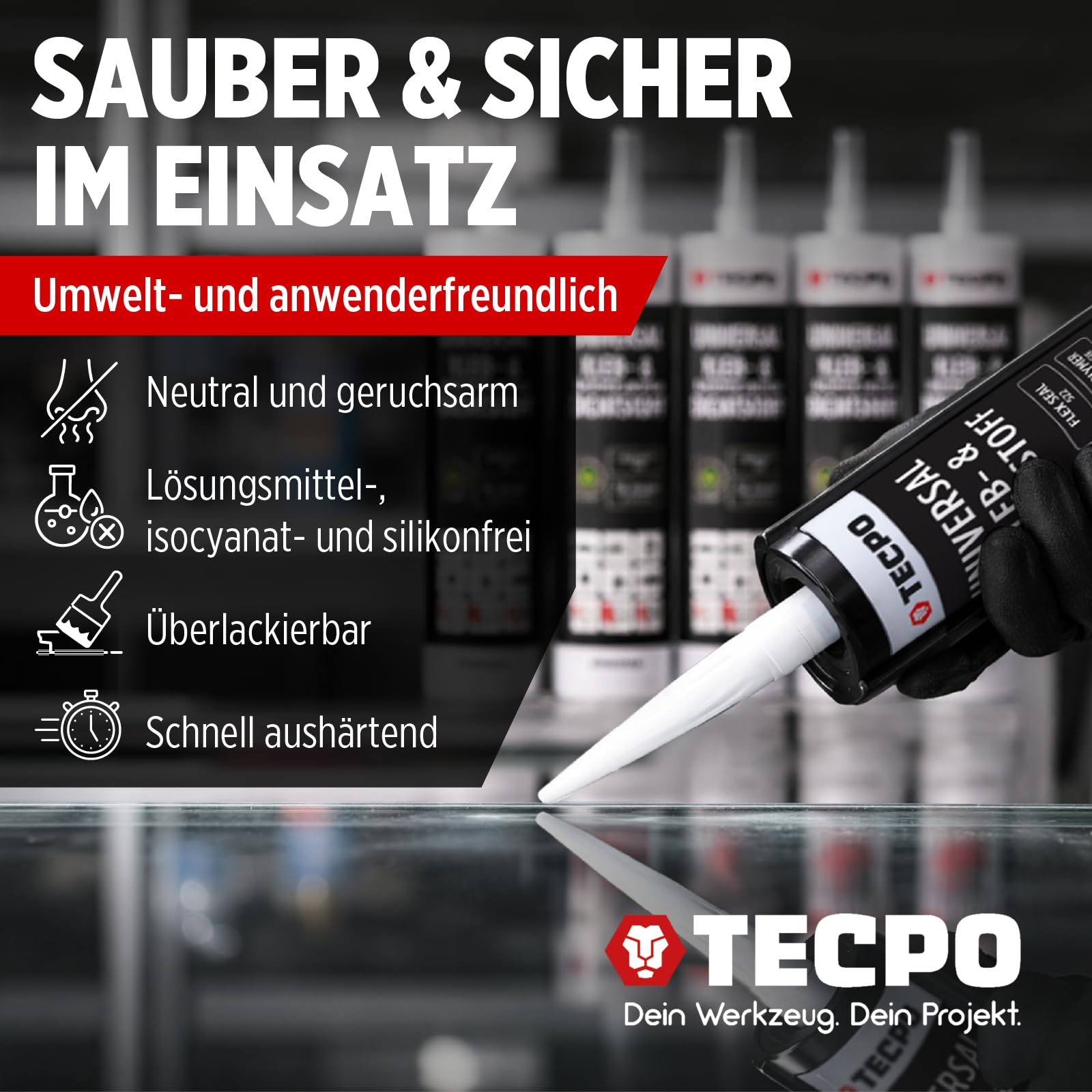 TECPO Universal Kleb- und Dichtstoff MS-Polymer 24x 480g weiß Flex Seal 522 elastisch, silikonfrei, lösemittelfrei, Auto Wohnmobil Bau Industrie Innen und Außen