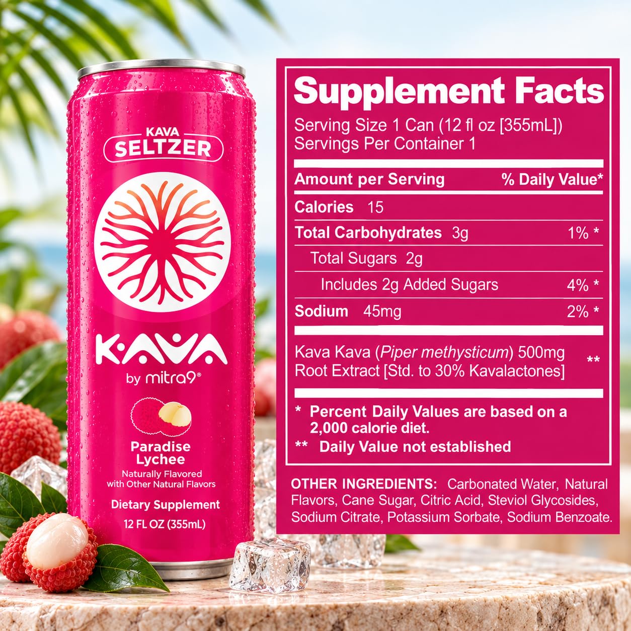 Mitra9 Paradise Lychee Kava Seltzer, 4-Pack, 500mg Kava Root, 12 fl oz Cans — Amazon image 2