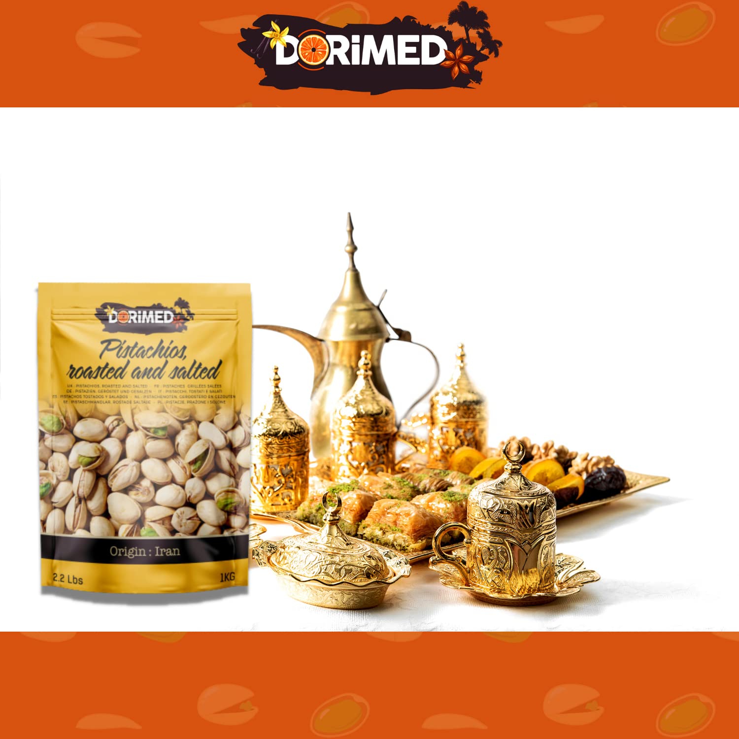DORIMED Pistachos Secos y Enteros | 1 Kg de Nueces de Pistacho con Cáscara | Frutos Secos Asados y Salados | Libre de Transgénicos (GMO Free) | Veganos y Vegetarianos | Tostados