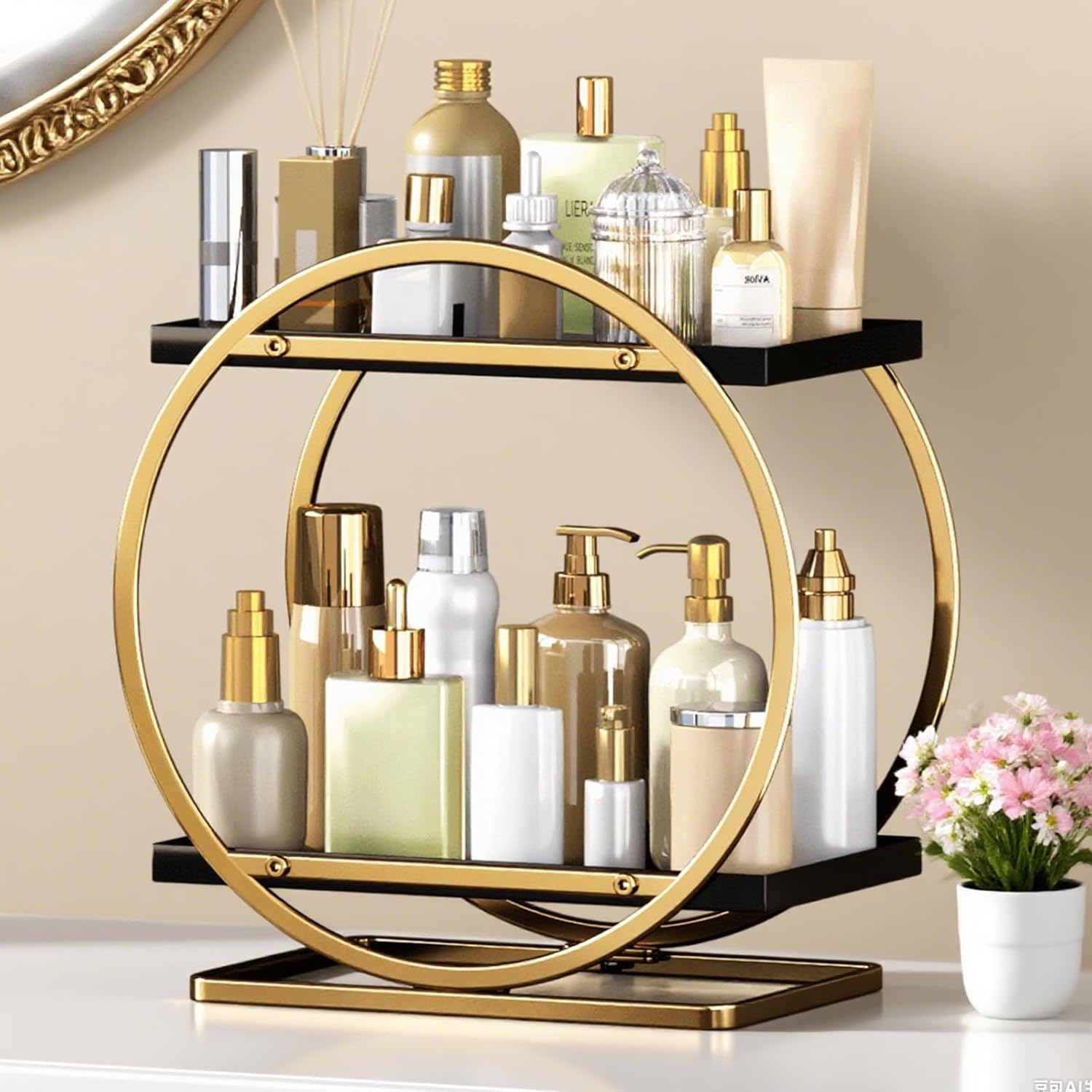 Vanity makeup and perfume organizers for bathroom countertop display