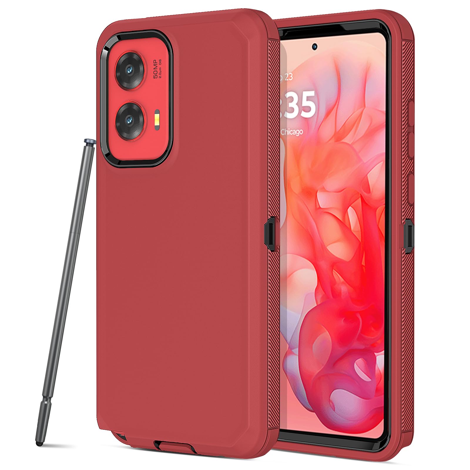 Jiunai for Moto G Stylus 5G 2024 Case Heavy Duty Port Protection Dual Layer Hybrid Shockproof Dust Proof Armor Protective Bumper Matte Rugged Cover Phone Case for Motorola G Stylus 2024 6.7'' Red