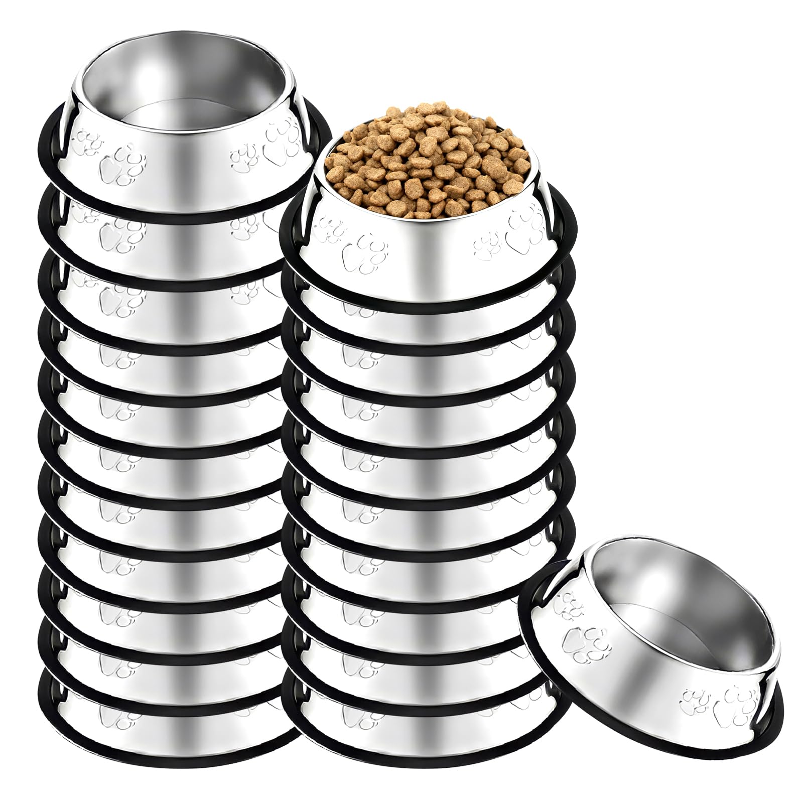 Lot de 20 gamelles en acier inoxydable pour chien avec base en caoutchouc antidérapante - Gamelles en métal pour nourriture et eau pour animaux de petite et moyenne taille, chaton, lapin (200 g)