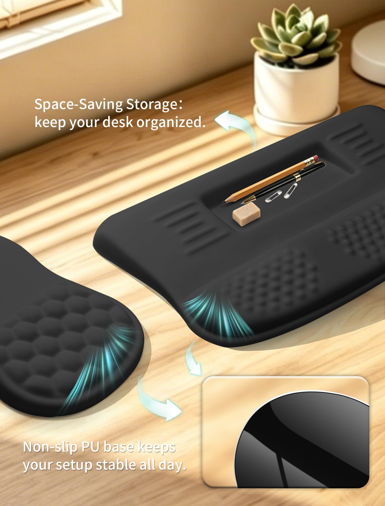 Set 2 in 1, supporto ergonomico per tastiera con poggiapolsi e tappetino per mouse con supporto per il polso, in memory foam per alleviare il dolore al tunnel carpale, migliora la postura del