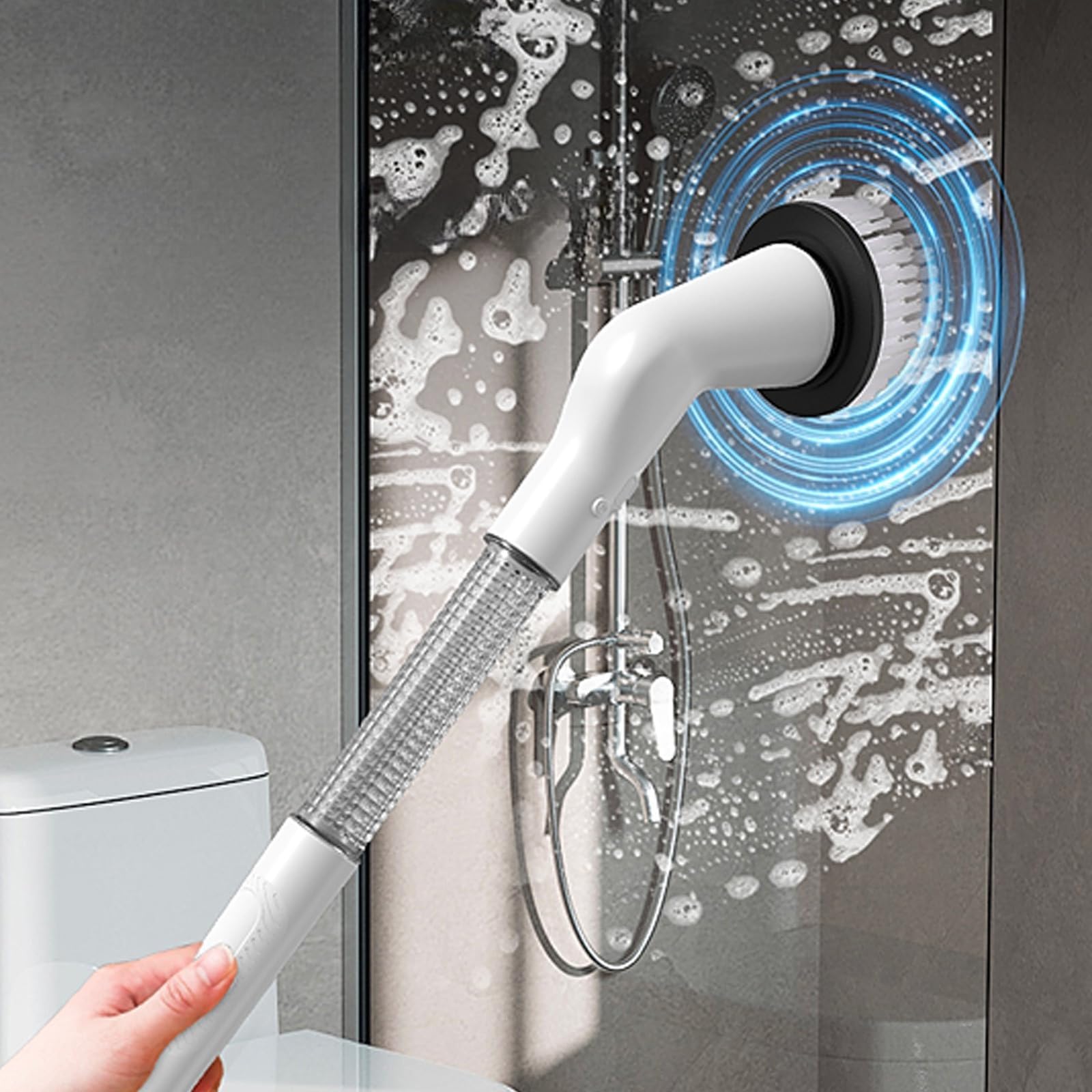 Fregadores Eléctricos Giratorios De Alta Velocidad, Cepillo De Limpieza Inalámbrico 490 RPM, 5 Cabezales De Cepillo Reemplazables, Mango De Extensión Ajustable, Fregador De Ducha Eléctrico For Baño, C