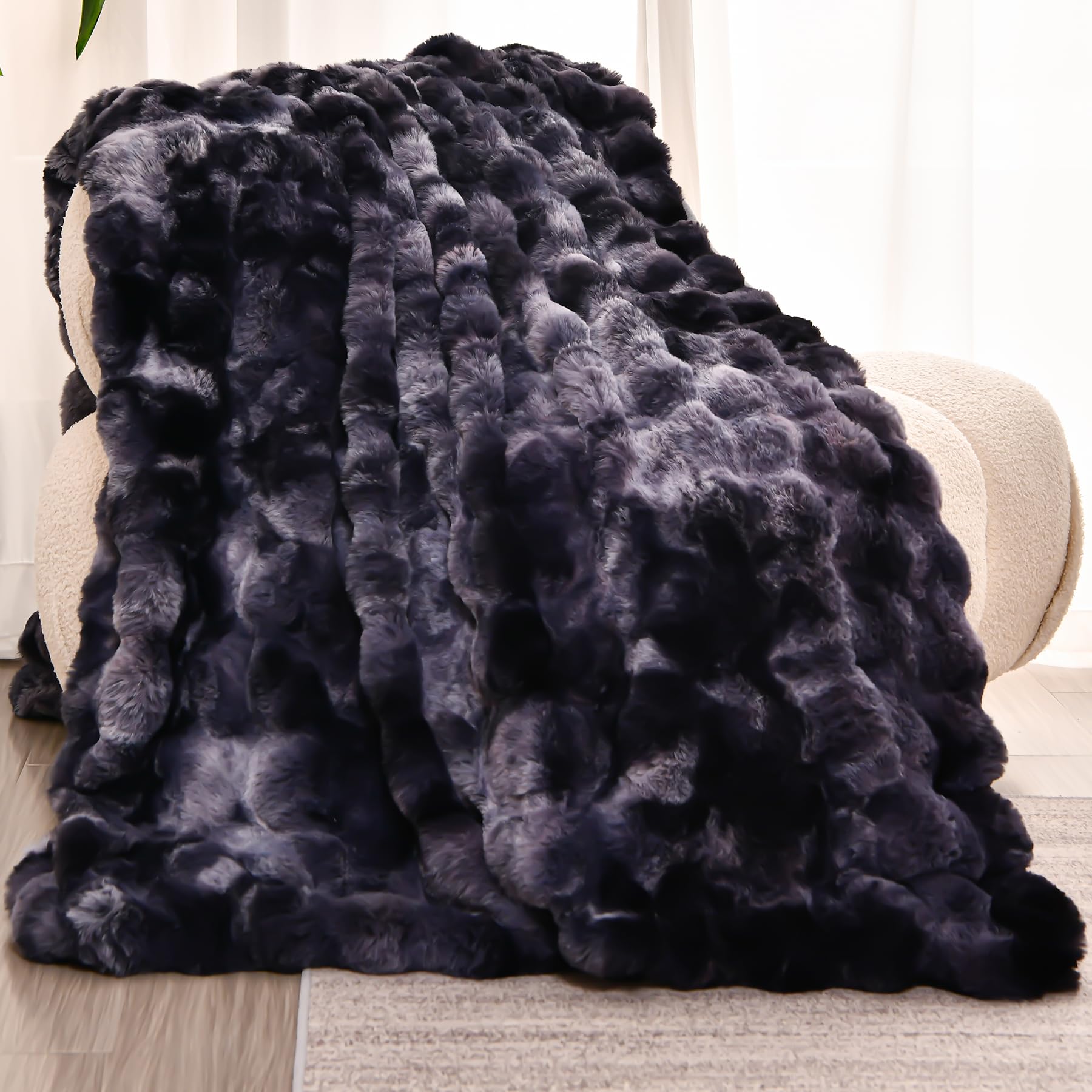 H&D Faux Fur Throw Blanket for Couch,Fluffy Cozy Soft Plush Luxury Thick Fuzzy Fleece Blanket for Couch Bed Sofa Bedroom Living Room,Comfy Bubble