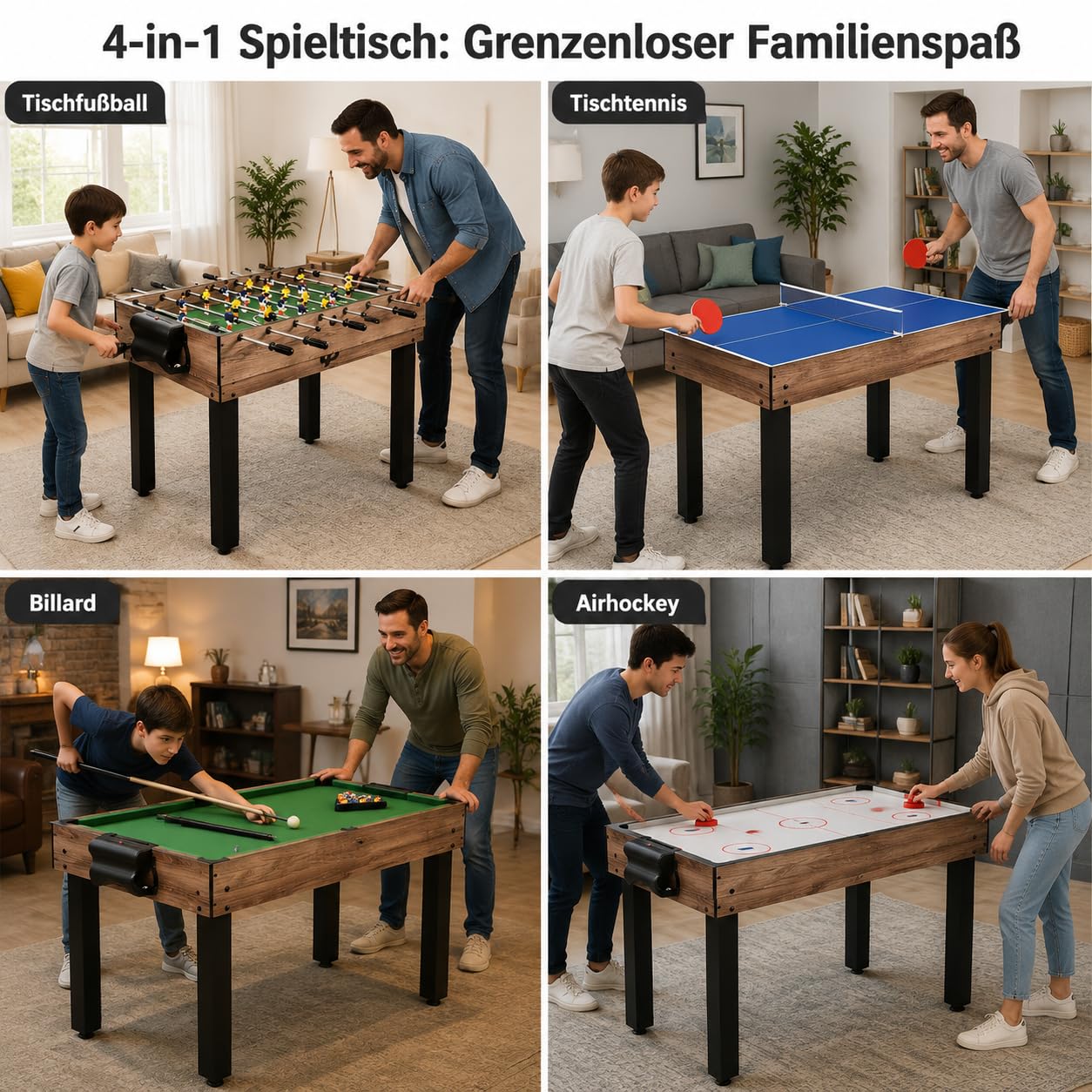 predolo Multifunktionstisch, Spieltisch für Familie & Wohnzimm, Billard, Airhockey, Tischtennis, 117.8x61.2x84.2cm Holzvbund