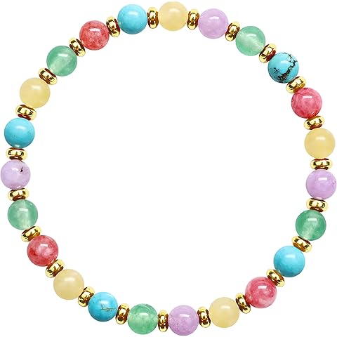 GEMTAL Healing Crystal Bracelets for Women,6mm Natural Stone Beaded Bracelet,Semi-Precious Gemstone Bead Bracelet,Womens Round Beaded Stretch Bracelet Jewelry Gifts