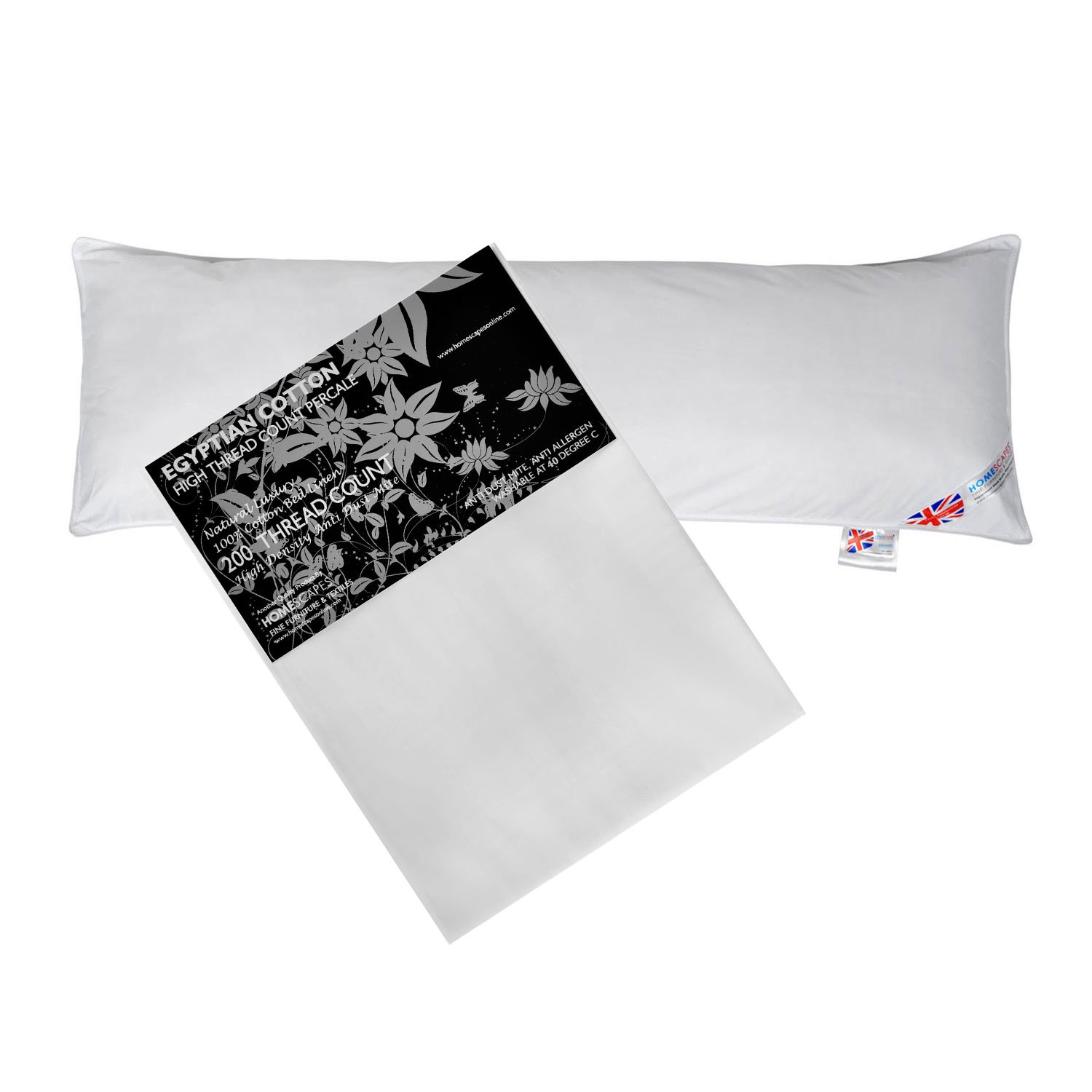 HOMESCAPES 4'6" Full Body / Bolster / Pregnancy / Maternity Pillow Filled with Super Microfibre with 200 Thread Count Pillowcase- Wash at Home Range