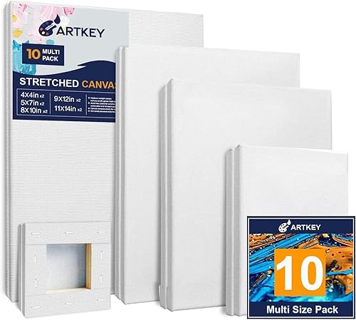Lienzos estirados para pintar de 4 x 4, 5 x 7, 8 x 10, 9 x 12, 11 x 14 pulgadas, paquete de 10 unidades, 10 onzas, triple imprimado sin ácidos, 100%