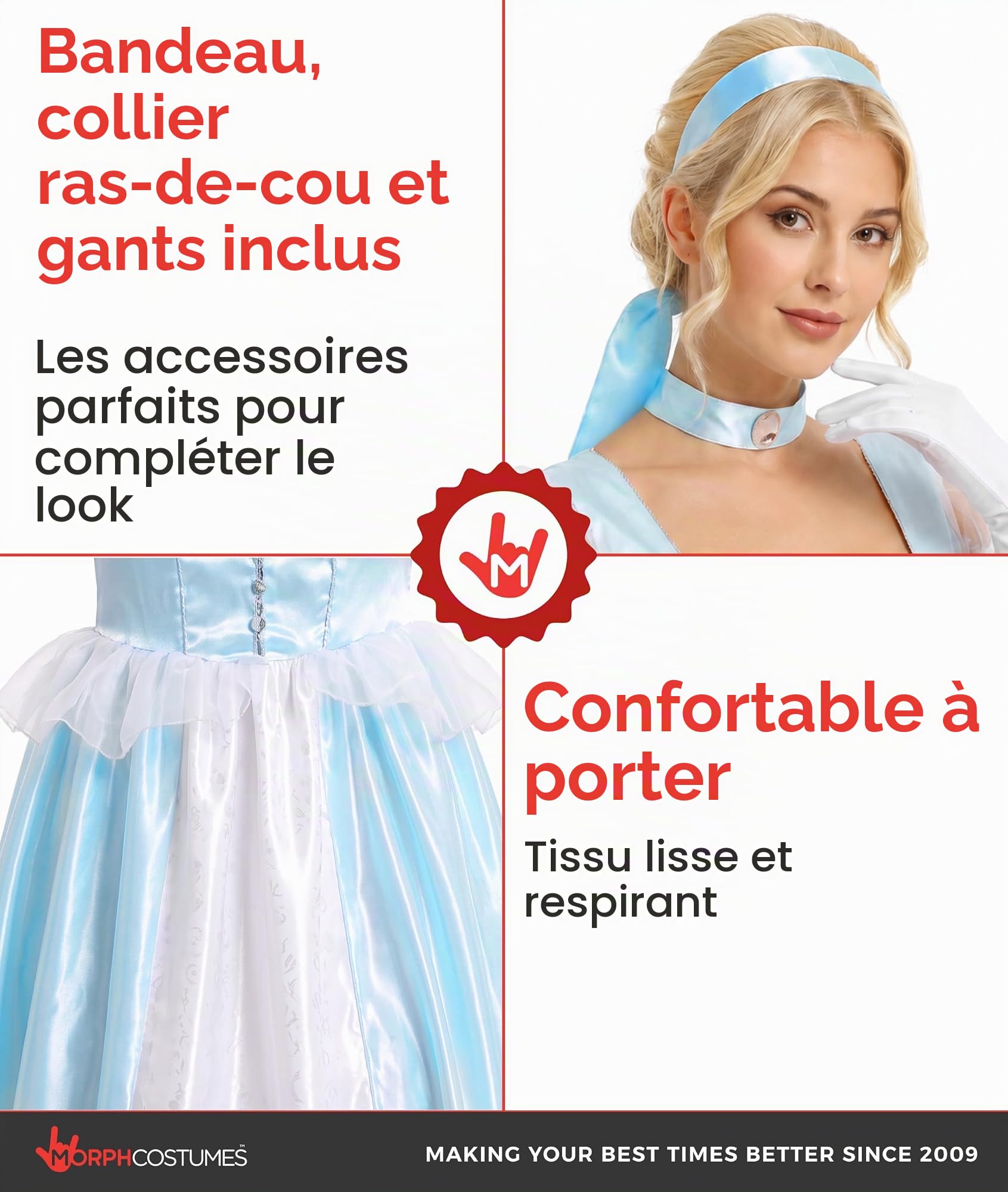 Fun Shack Deguisement Princesse Femme, Costume Cendrillon Halloween | Robe de Bal Bleue, Serre-Tête, Gants & Ras-de-Cou, Look Conte de Fées, Parfait pour Halloween, Idéal pour se Déguiser