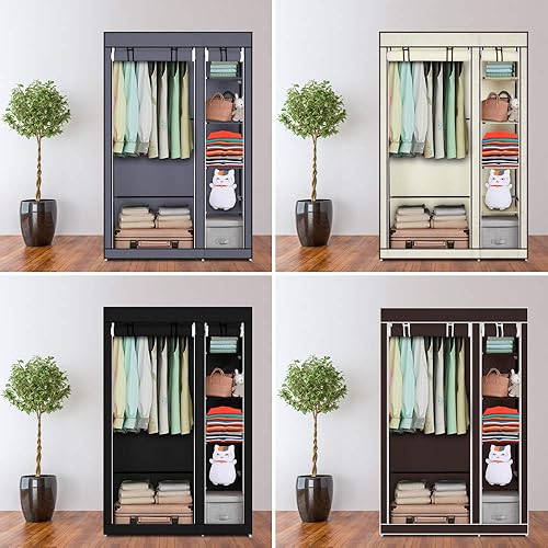 Miniatura 5 de Armario portátil de 67 pulgadas armario independiente con tela no tejida organizador de almacenamiento de armario con 6 estantes y 1 riel para