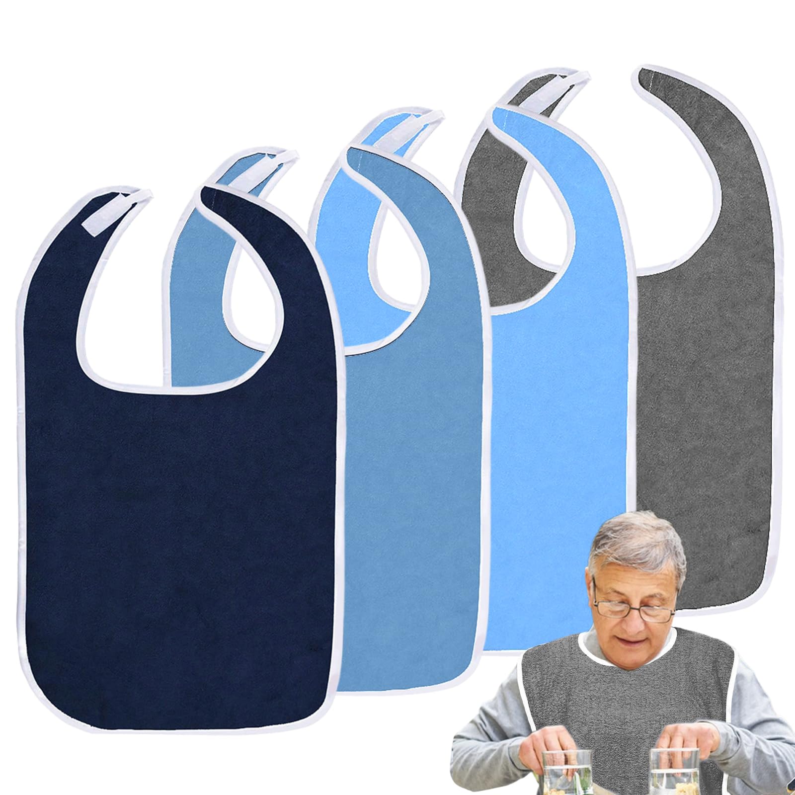 NEUSID Bibs for Adults, 4 Pieces Waterproof Adult Bibs for Elderly Washable and Reusable Adult Bib Clothing Protectors for Men Women Seniors Disabled