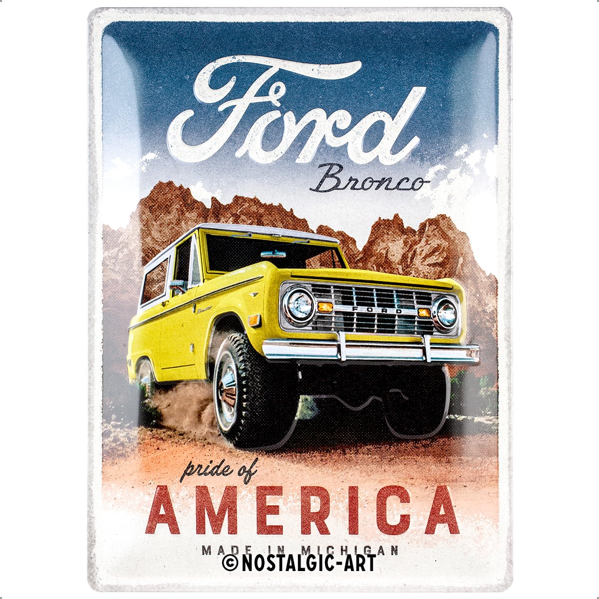 Nostalgic-Art Retro Blechschild, 30 x 40 cm, Ford – Bronco Pride of America – Geschenk-Idee für Ford-Zubehör Fans, Original Lizenzprodukt (OLP), aus Metall, Vintage Design, Blechschilder Sprüche