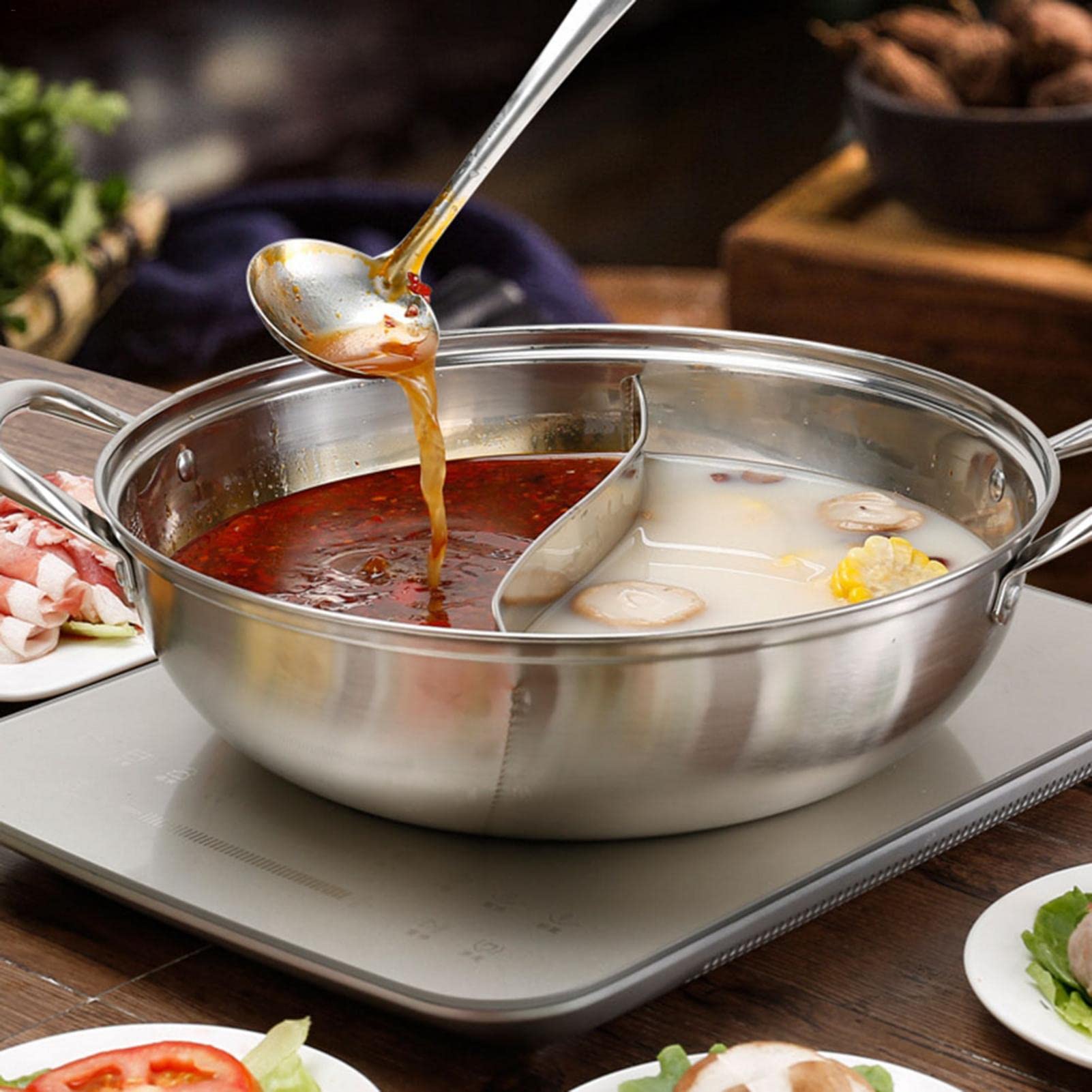 Abonda Hot Pot mit Trennwand, Edelstahl Hotpot Topf für Induktionsherd, Mandarin Ententopf