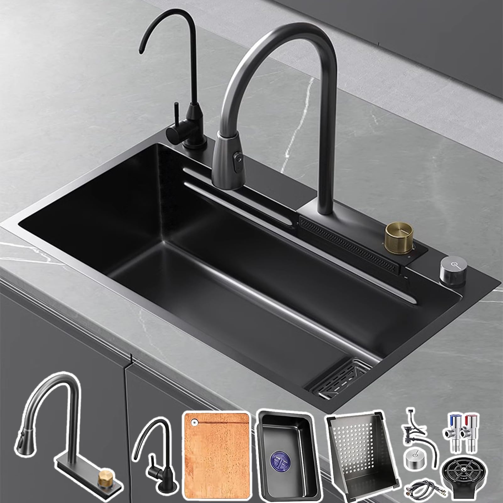 LMYSXAOZ Kitchen Sink, Single Bowl ​Bar 304 Stainless Steel Dark Grey Drop-in Hardware Undermount Easy To Clean (Size : 68x46cm)