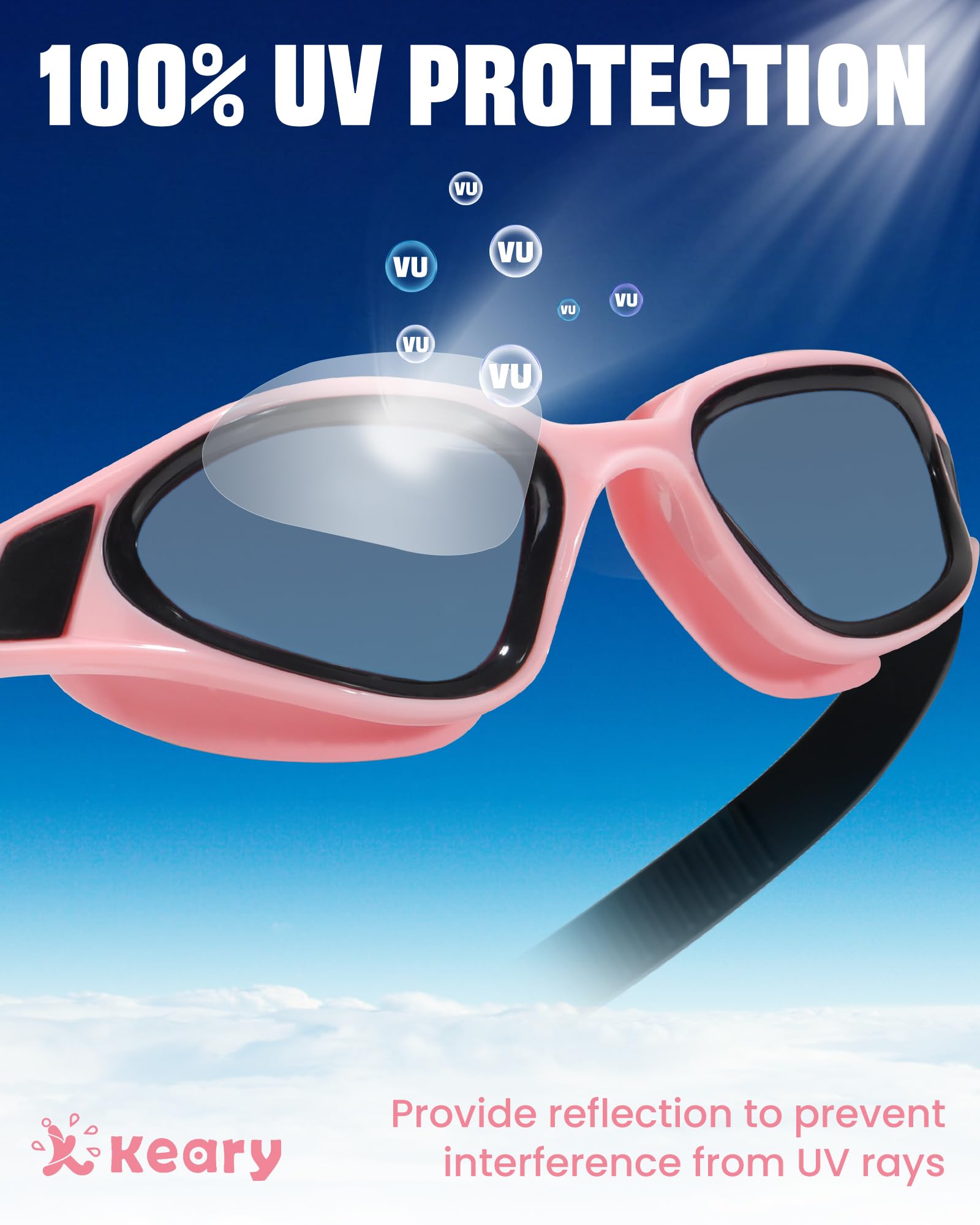 Keary Schwimmbrille für Erwachsene, Schwimmbrille für Männer und Frauen, Jugendliche, UV-Schutz, Anti-Beschlag, Pool-Wasserbrille