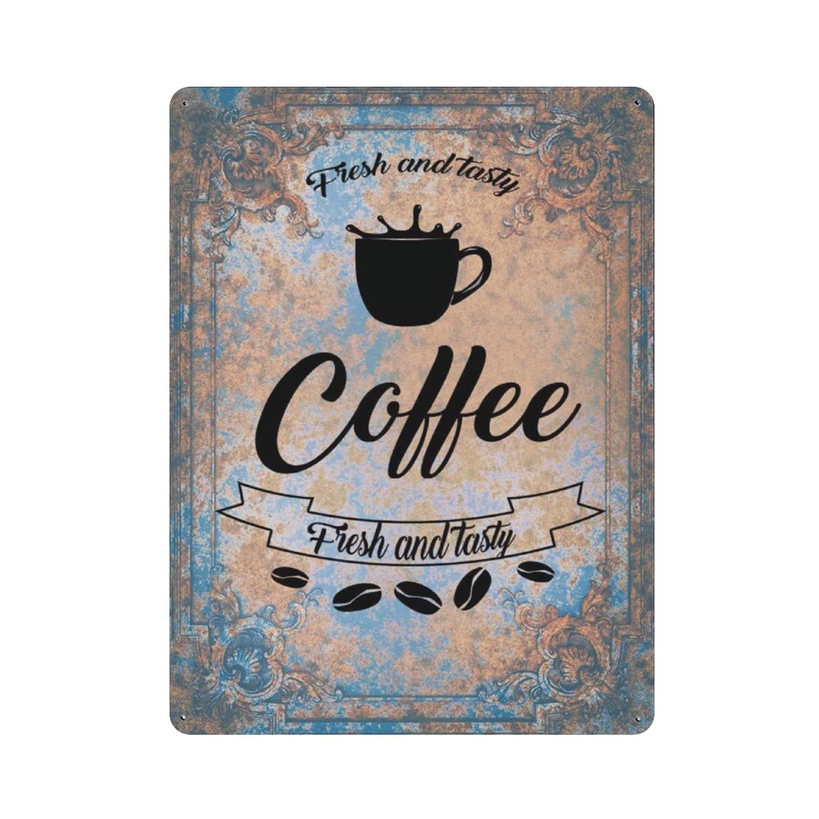 Metal Tin Sign Fresh And Tasty Coffee Vintage Tin Poster Metal Sign Wall Decoration Country Kitchen Home Garage Decor 16"x12"