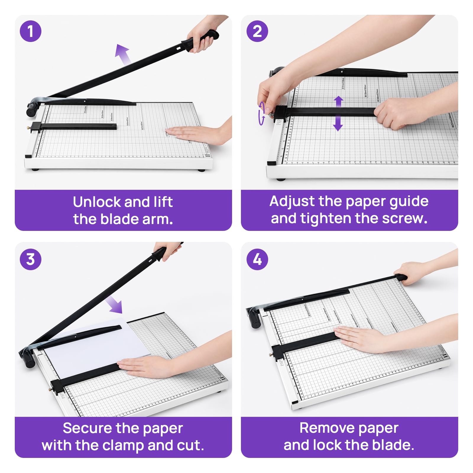 Papierschneider A3, Schneidemaschine Papier bis zu 12 Blatt, 15 Zoll Schnittlänge, Manueller Hebelschneider mit Schutzvorrichtung für Karten, Fotos, Papier und Karton, Hohe Präzision