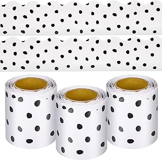 99 Feet Black Painted Dots Bulletin Board Borders 3 Rolls Scalloped Border Trims Polk Dots Decorative Classroom Bulletin Board Trim Back to School Decoration for Home Classroom School Office Decor