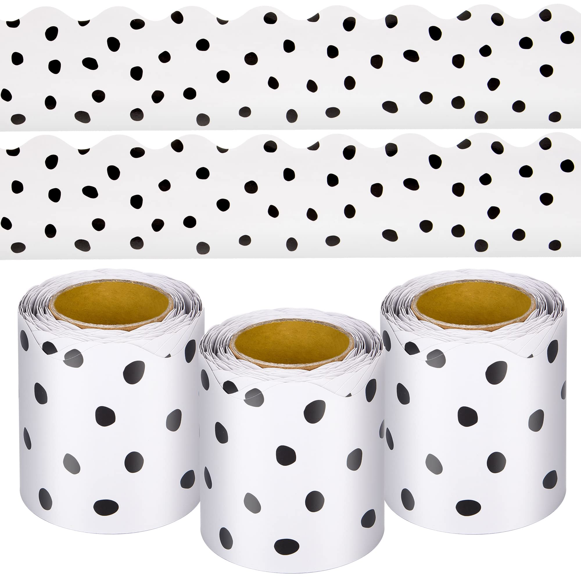 99 Feet Black Painted Dots Bulletin Board Borders 3 Rolls Scalloped Border Trims Polk Dots Decorative Classroom Bulletin Board Trim Back to School Decoration for Home Classroom School Office Decor — image 1