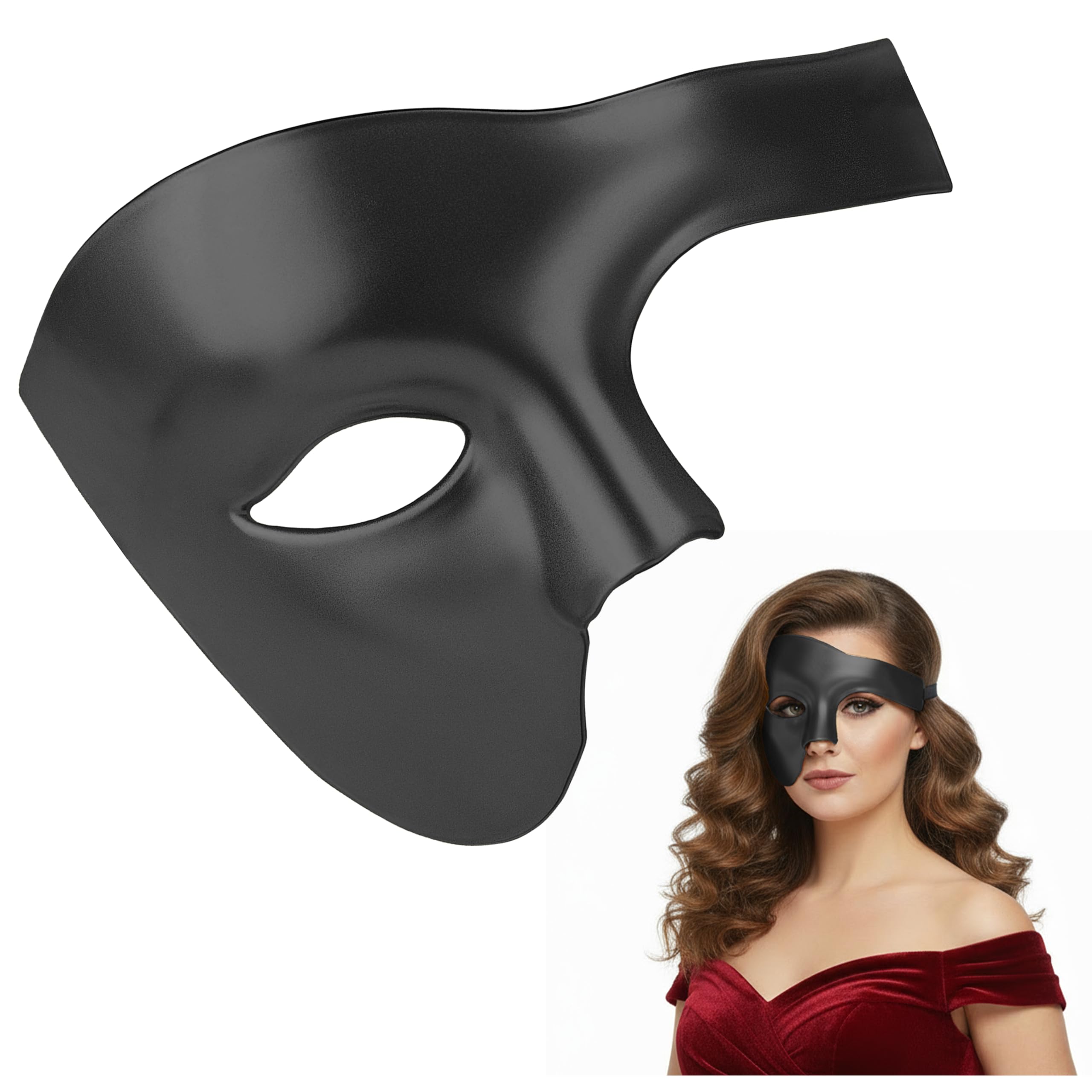 Balinco Opera Half Mask, Men's Mask, Ladies Mask, Venetian Carnival Mask, Half Face Mask, Halloween Mask, Face Mask Carnival (Black)