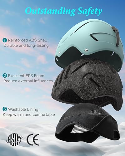 Miniatura 9 de RIOROO Casco de esquí, casco de snowboard para hombres y mujeres, casco deportivo de nieve a prueba de golpes y ligero casco de esquí