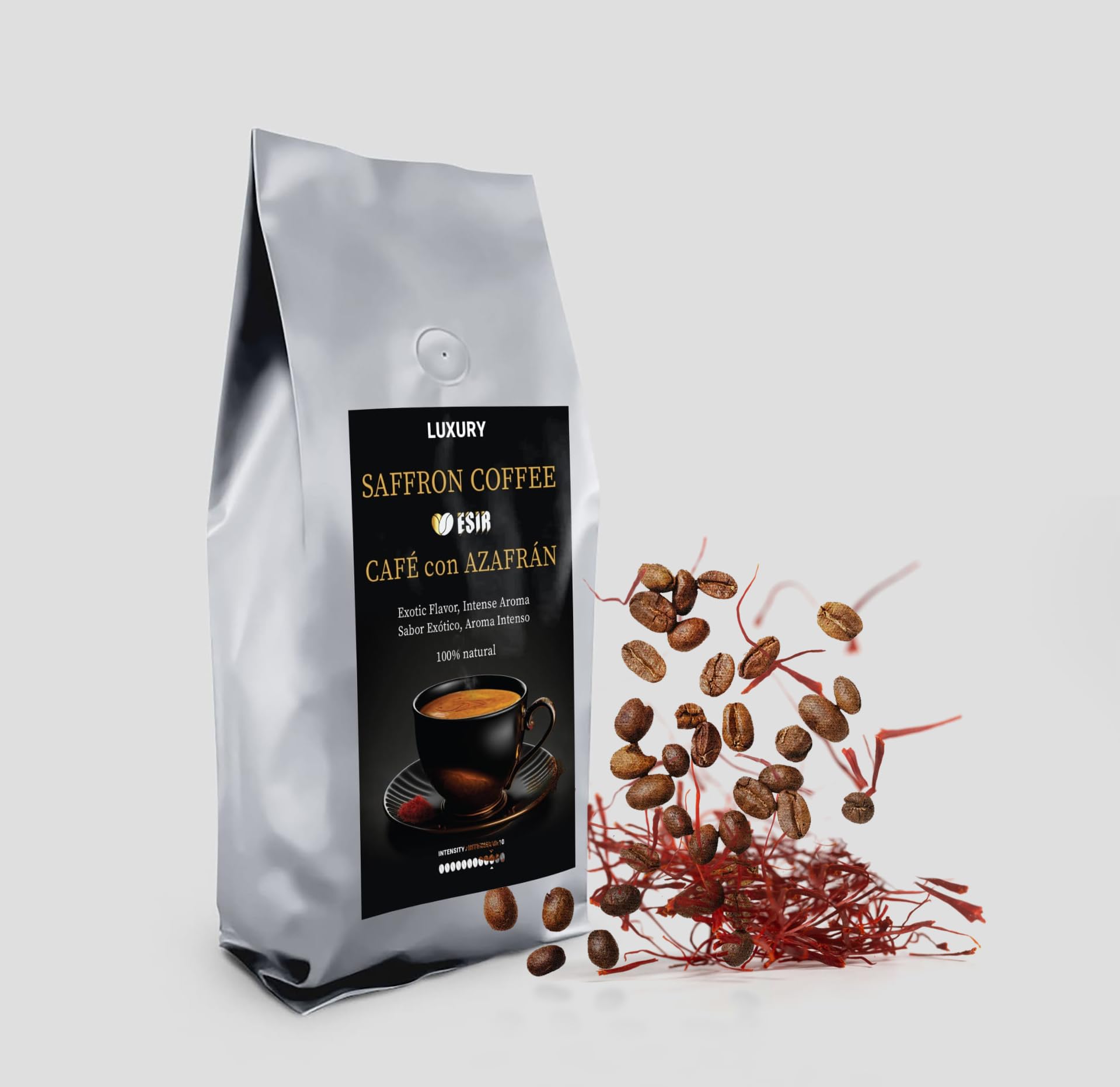 Esir Café con Azafrán en Polvo 200 g - Pack 3 – Mezcla Gourmet Premium | Aroma Intenso y Especiado | Ideal para Bebidas Especiales, Postres y Cocina | Bolsa Resellable (600, Azafrán)