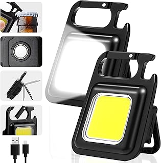 Small Flashlight, Bright Rechargeable Keychain Flashlights, 1000Lumens COB Mini Flashlight with 3 Light Modes, Portable Pocket Light with Folding Bracket, Bottle Opener and Magnet Base for Walking