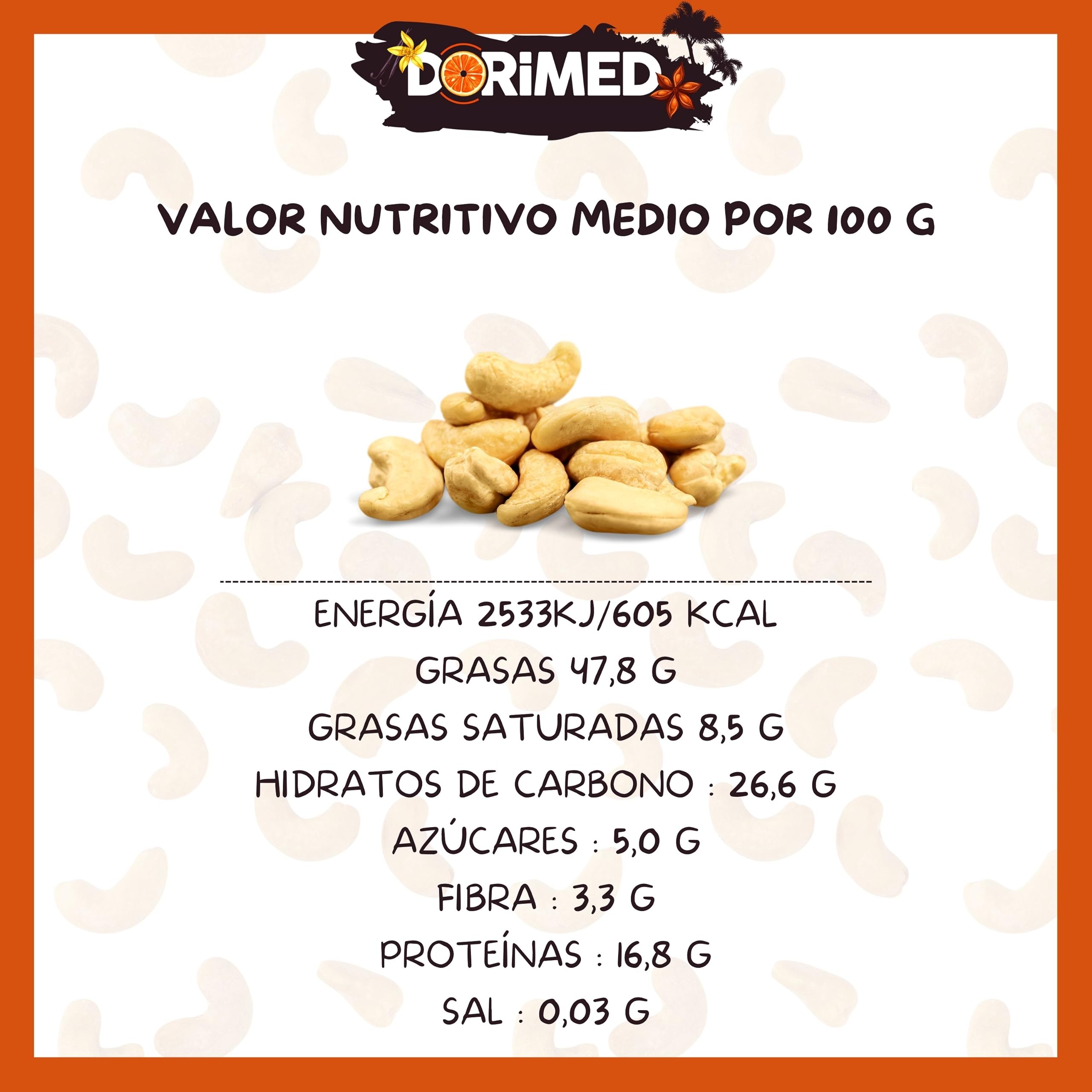 Anacardos Enteros Tostados | 1 Kg de Piezas de Frutos Secos de Origen Natural | Nuez Sin Cáscara | Sin Sal | Cashews nuts | Dieta vegana y vegetariana | Dorimed