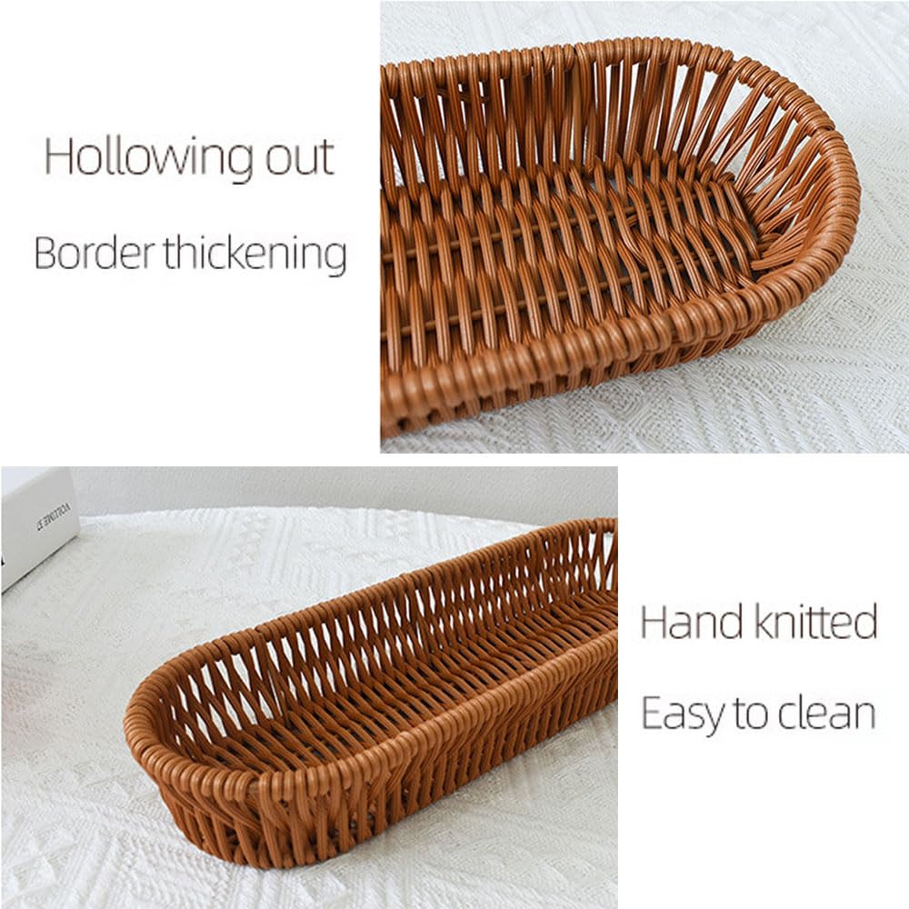 RT&BS Handwoven Utensil Basket, Artisan Mini Bread Basket, Flatware Storage Narrow Baskets for Farmhouse Kitchen, Rustic Dining Table Decor (1pcs, Oval)
