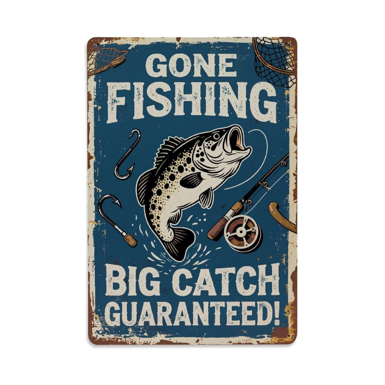Nestemfo Vintage Gone Fishing Big Catch Guaranteed Tin Sign Metal Sign, Living Room,Bar, Home, Bedroom Wall Decor,Retro Metal Poster 8X12 Inches