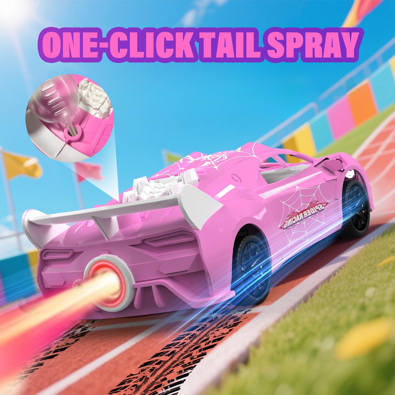 SAIFILI Macchina Telecomandata Bambina, RC Car 3-8 Anni con Spray & Luce LED, Auto Telecomandata Bambini Giocattolo con Batteria Ricaricabile, Natale Compleanno Regalo per Ragazze, Rosa