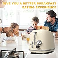 Vista 9 de Tostadora de 2 rebanadas, KitchMix Retro de acero inoxidable con 6 ajustes, ranuras extra anchas de 1.5 pulgadas, función de Crema