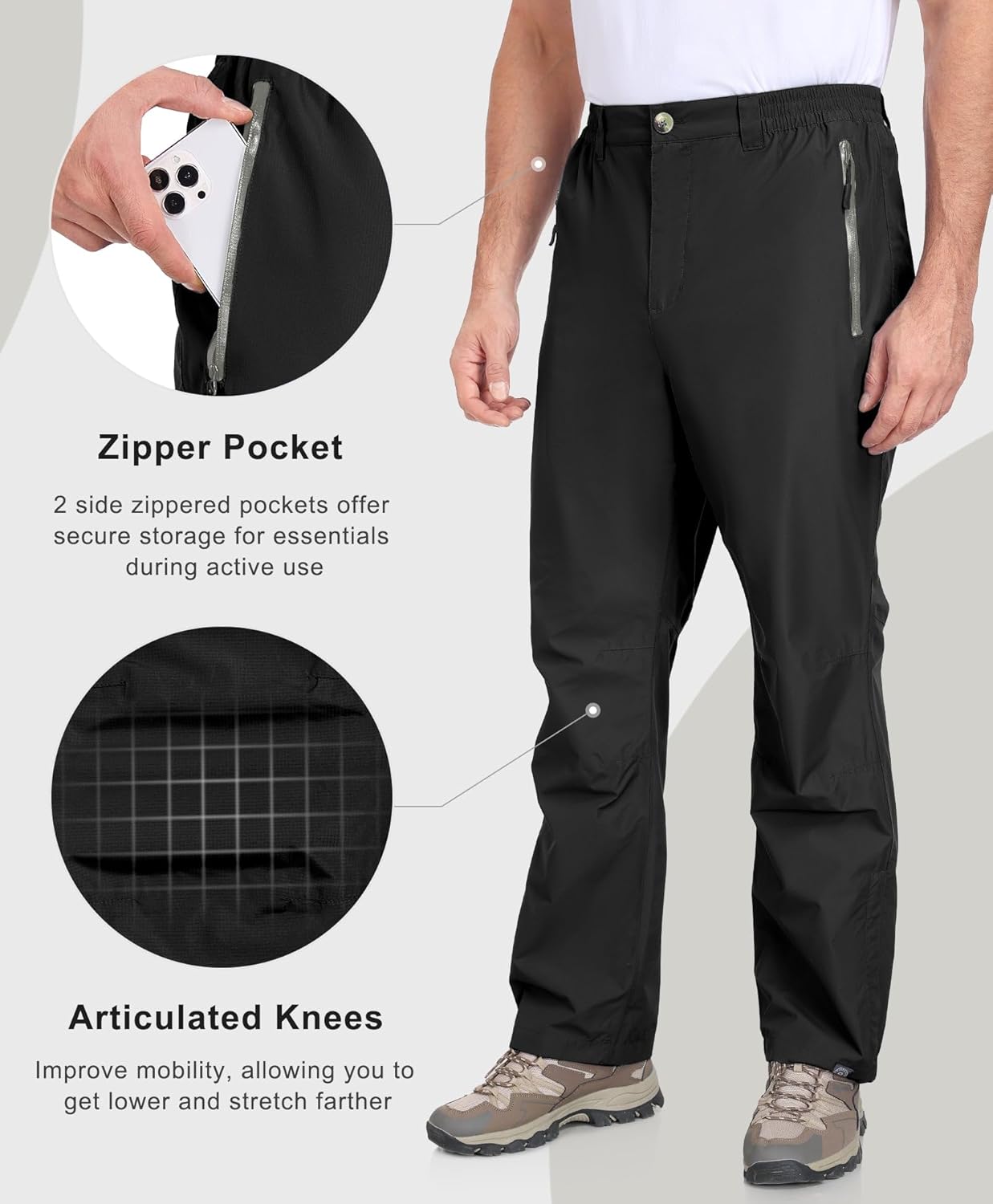 Little Donkey Andy Men's Hiking Pants Lightweight Windproof Outdoor Rain Waterproof Fishing Golf Pants for Men - Image 4