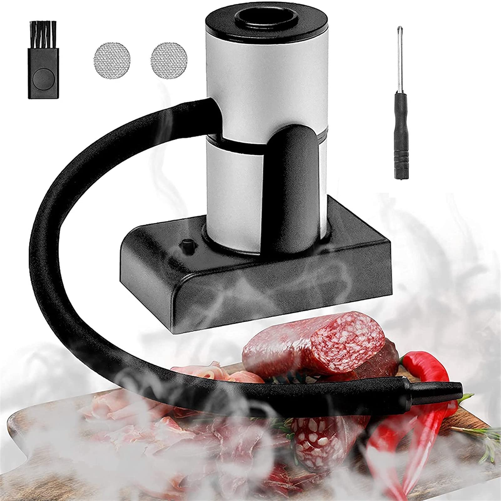 Pistolet Fumeur Portable Pour Viande, Poisson, BBQ – Alliage Argent – Neuf