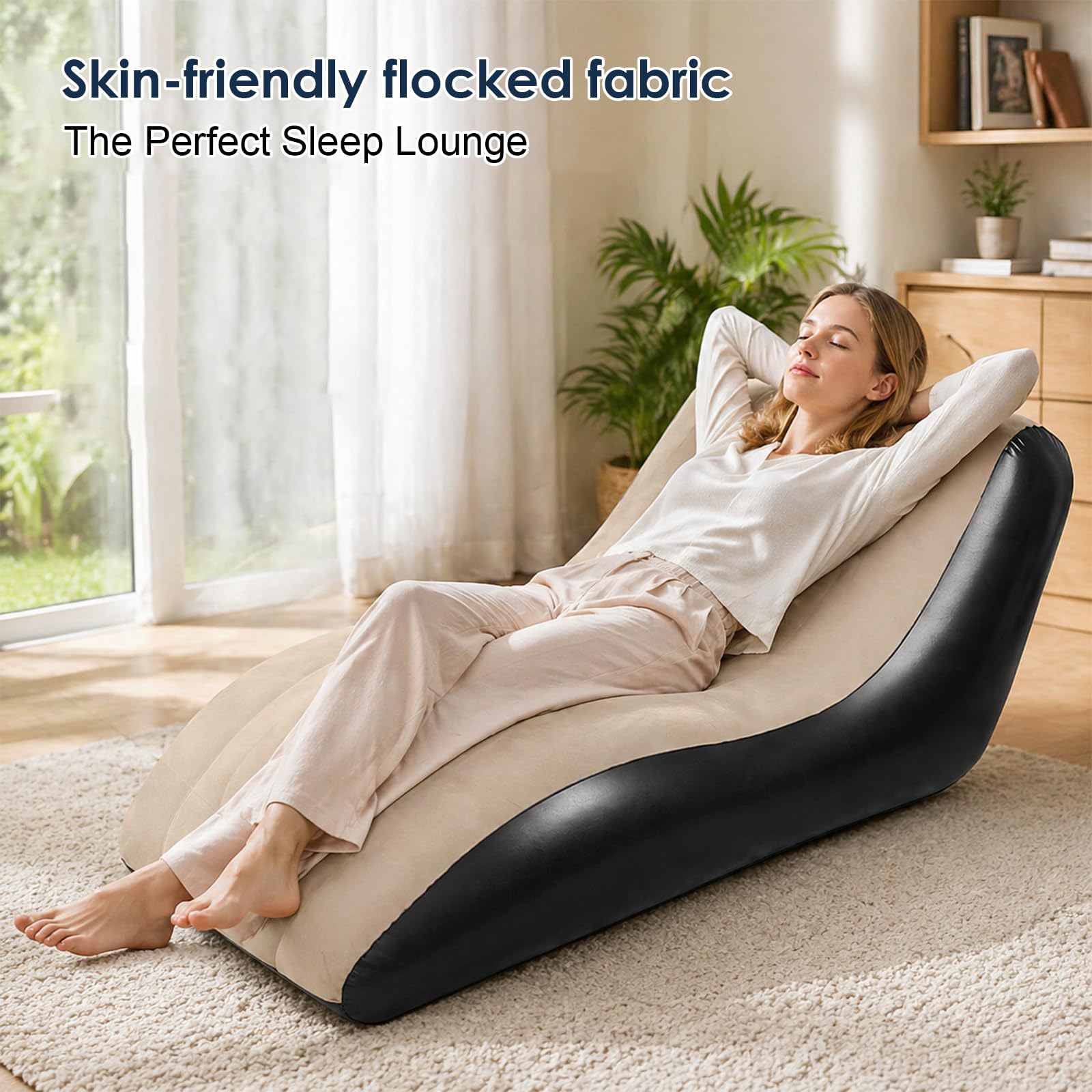 Sofá inflable, sillón hinchable, sofá de aire, sofá de camping, sofá portátil con superficie flocada para salón, camping y exterior