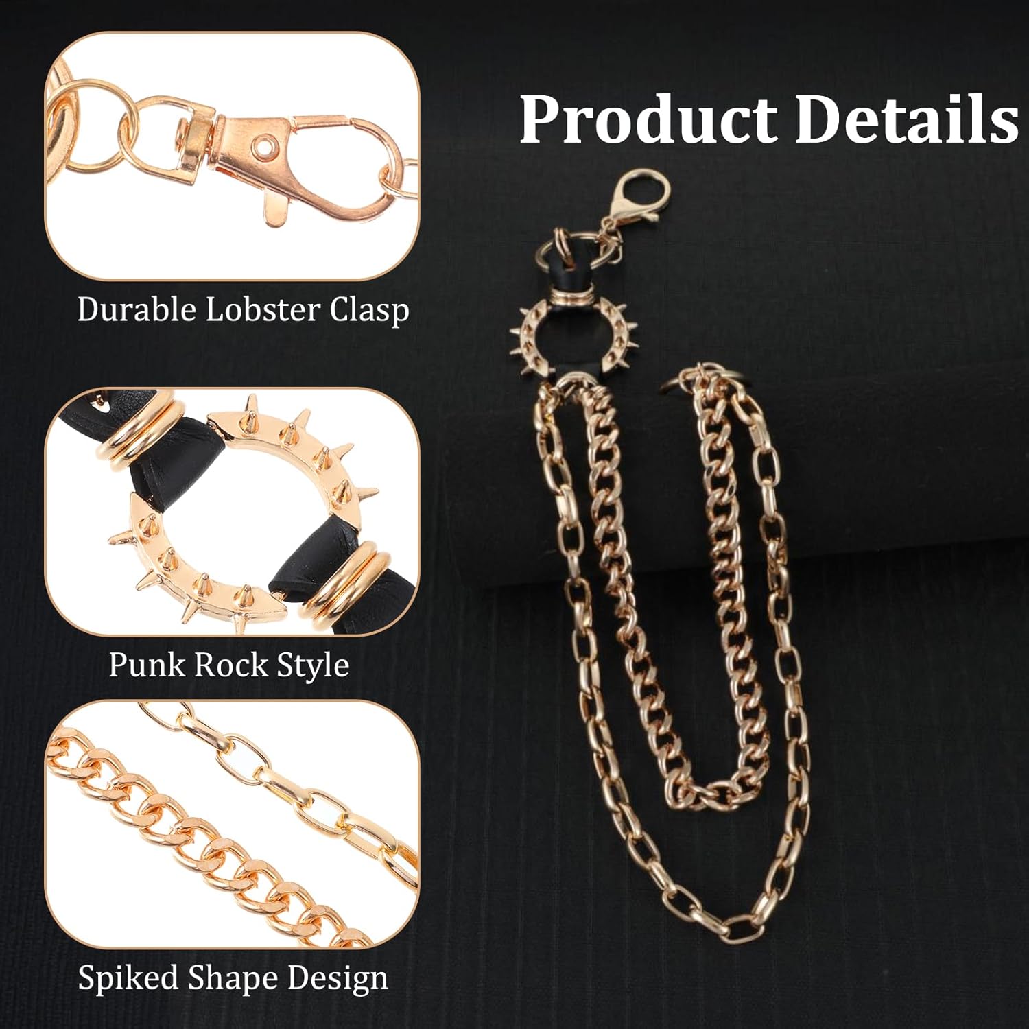 Unisex Gold Wallet Chain, Durable Biker Wallet Chain, Hip-hop Punk Style Jeans Chains for Men - Image 3